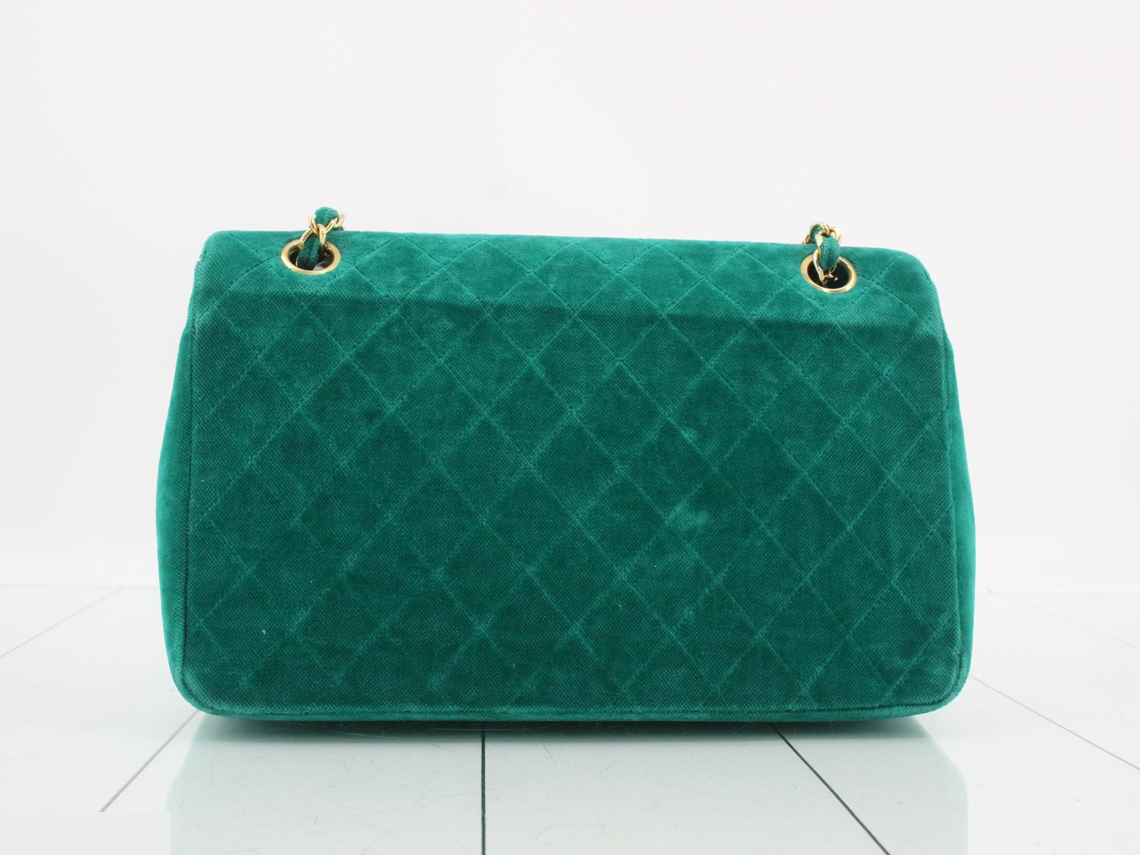 Matelassé Suede S-Flap Double Chain Shoulder Bag, Green — view 2