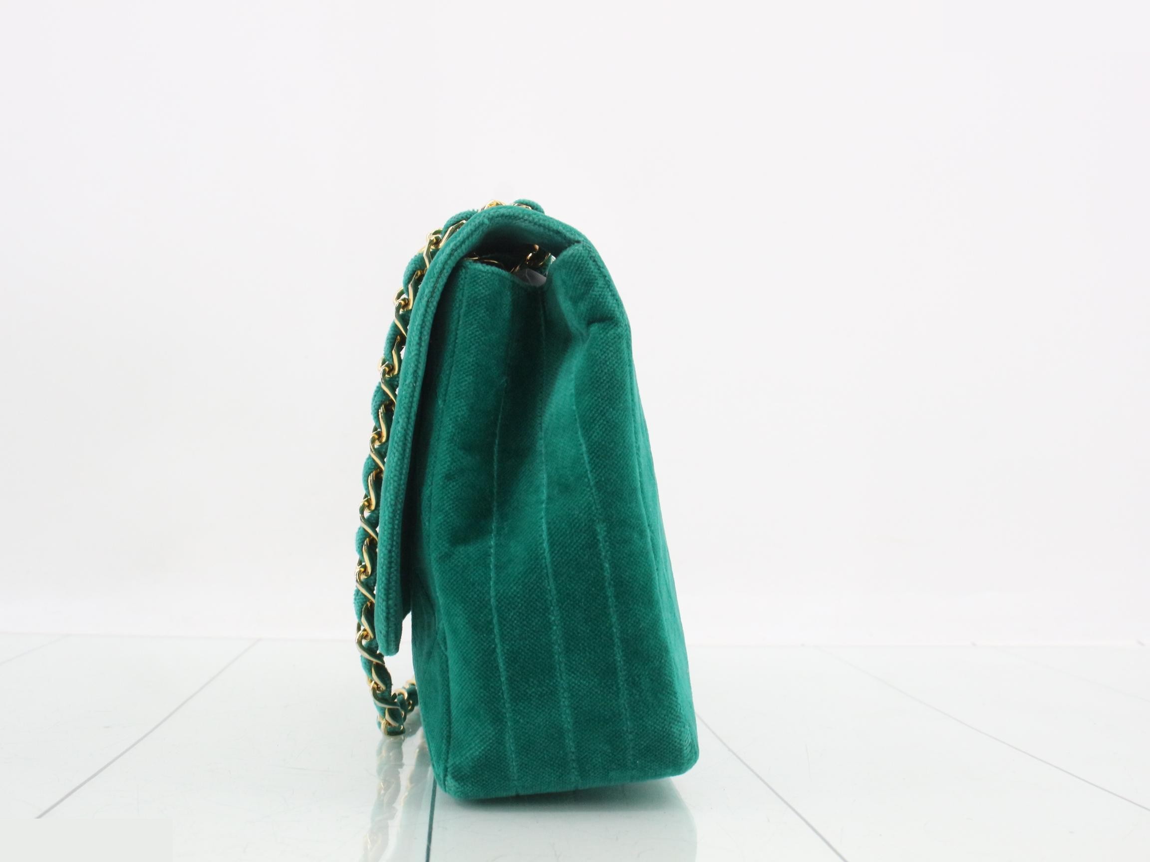 Matelassé Suede S-Flap Double Chain Shoulder Bag, Green — view 3