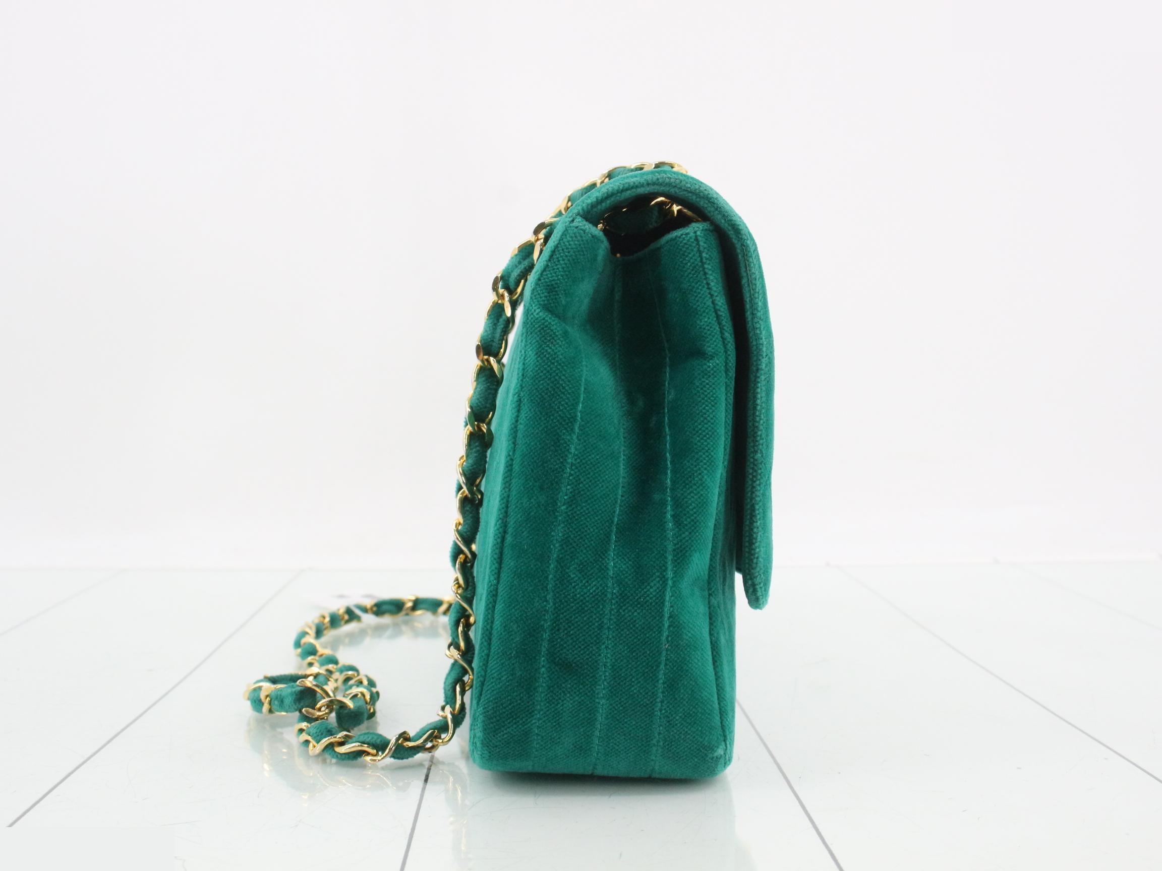 Matelassé Suede S-Flap Double Chain Shoulder Bag, Green — view 4