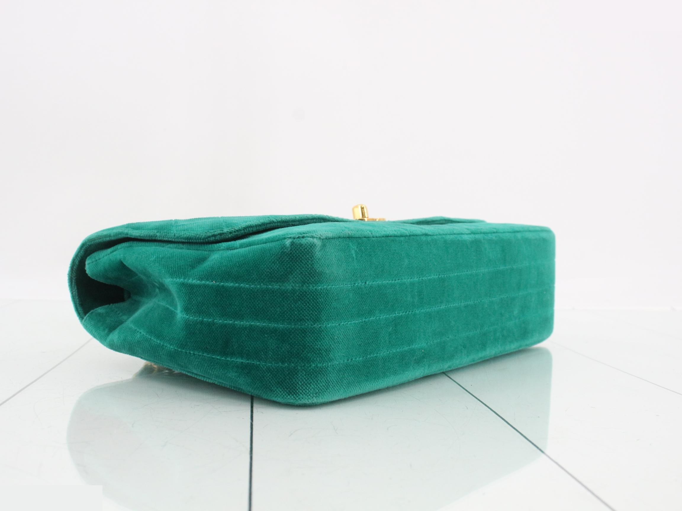 Matelassé Suede S-Flap Double Chain Shoulder Bag, Green — view 5