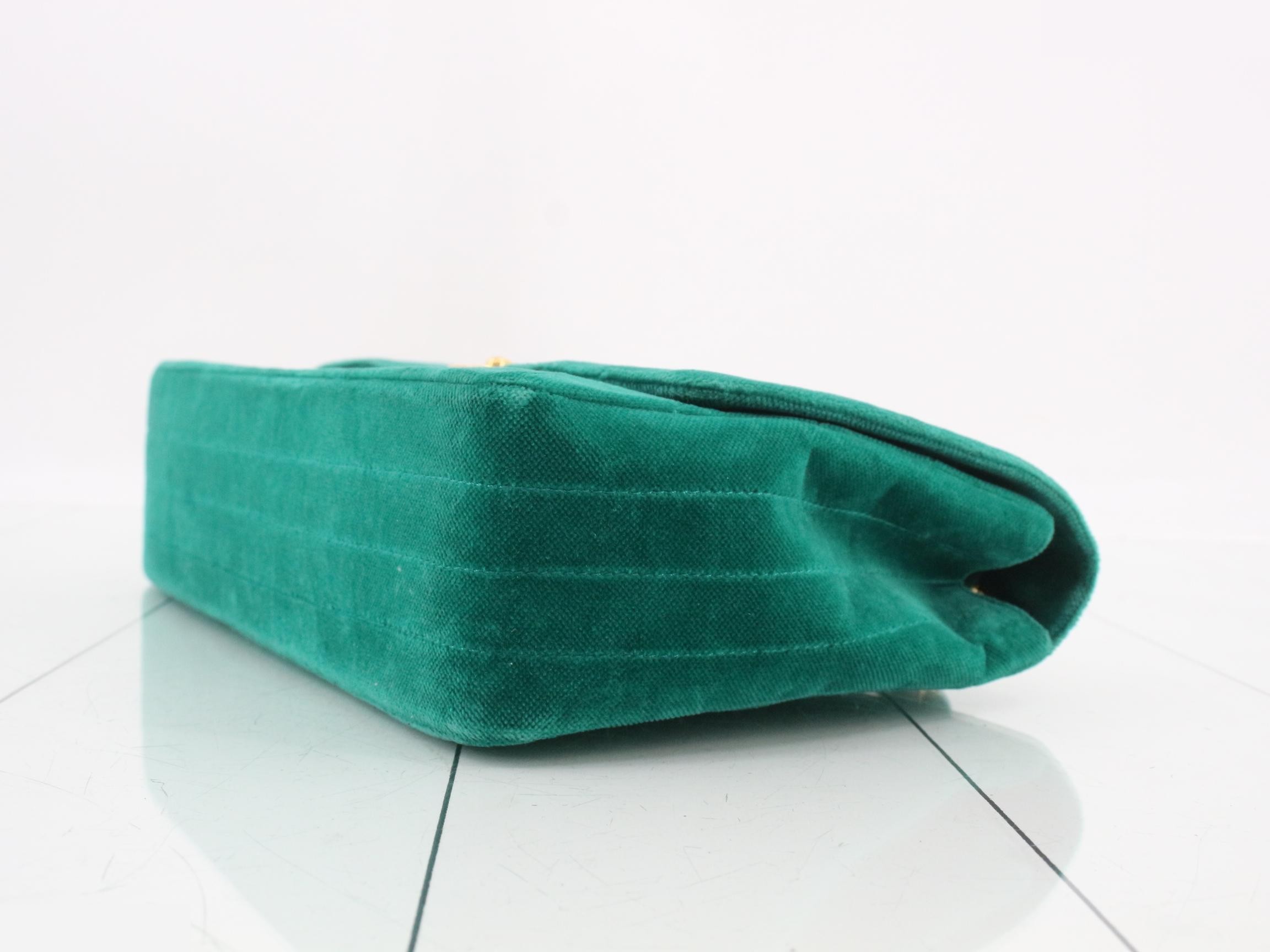Matelassé Suede S-Flap Double Chain Shoulder Bag, Green — view 6