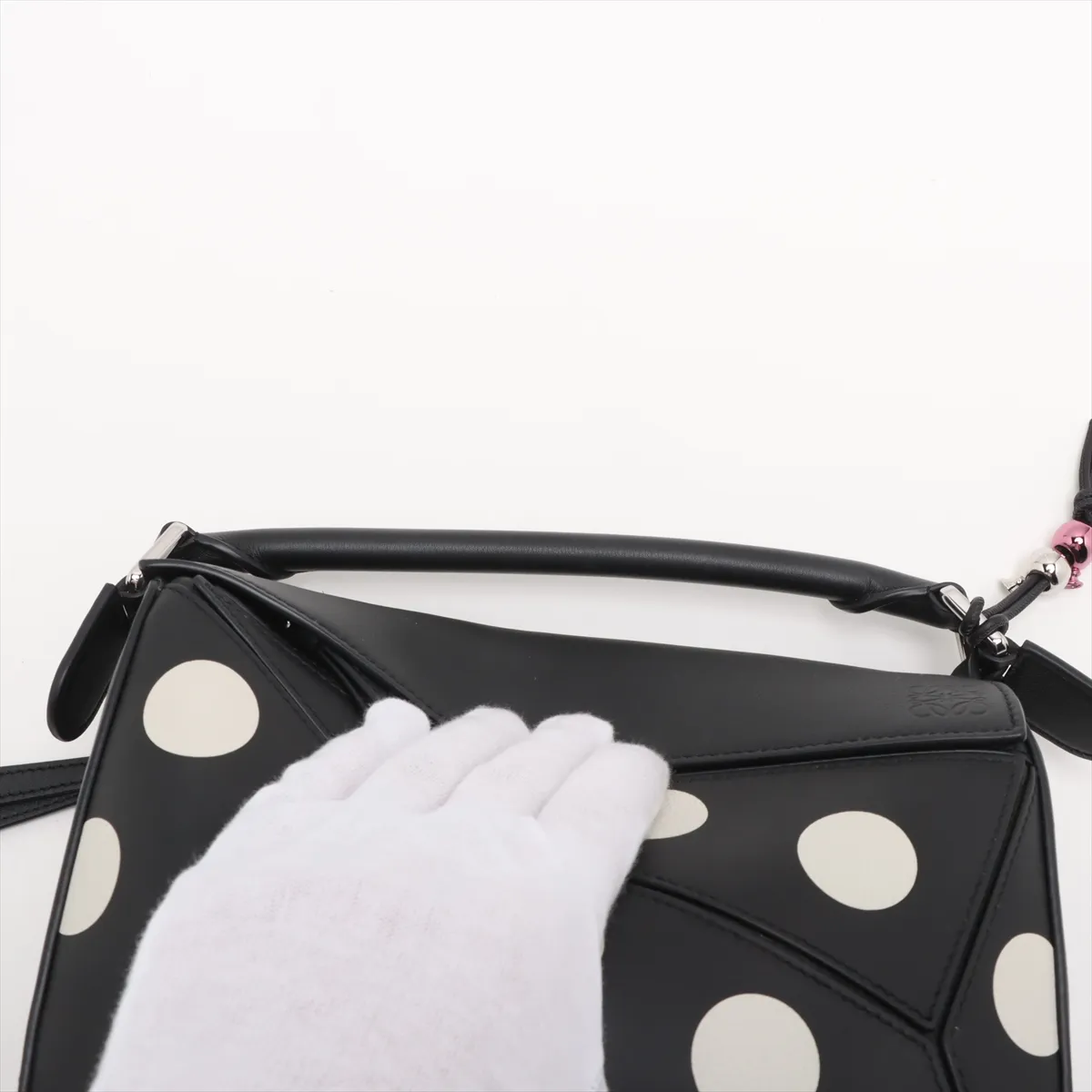 Puzzle 10 Puzzle Bag Small Leather 2WAY Shoulder Bag Black x White — view 6
