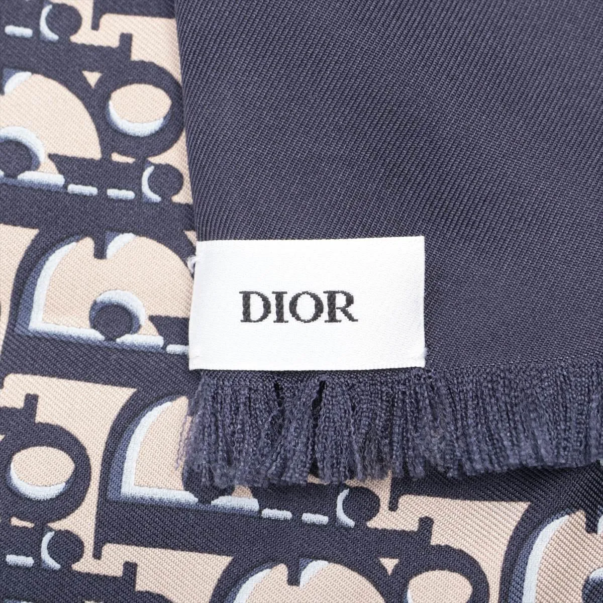 Oblique Silk Shawl, Navy. Some wear, snags, and — view 3