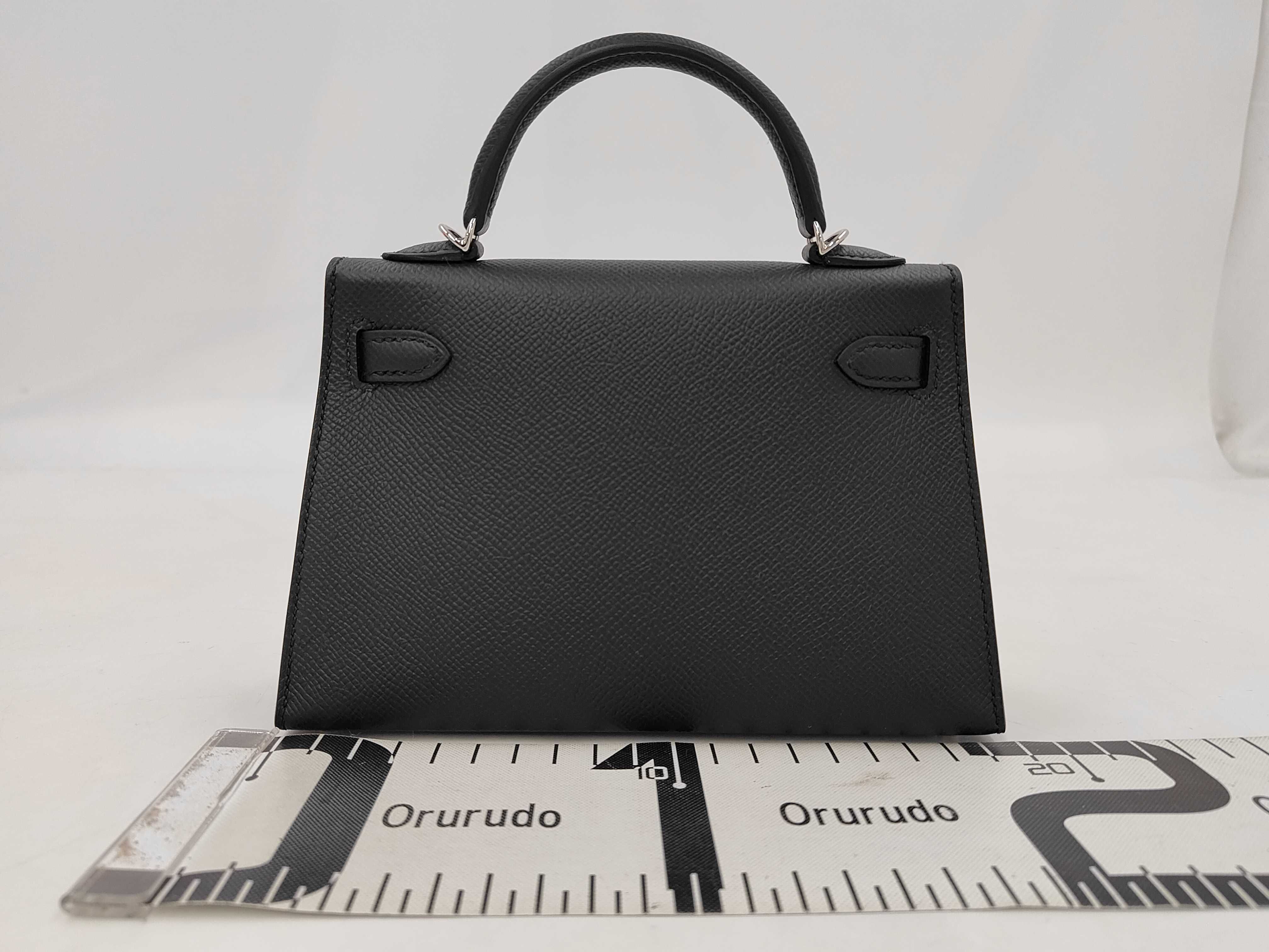 Mini Kelly Epsom Leather Handbag, Black, Silver Hardware, G Stamp — view 2