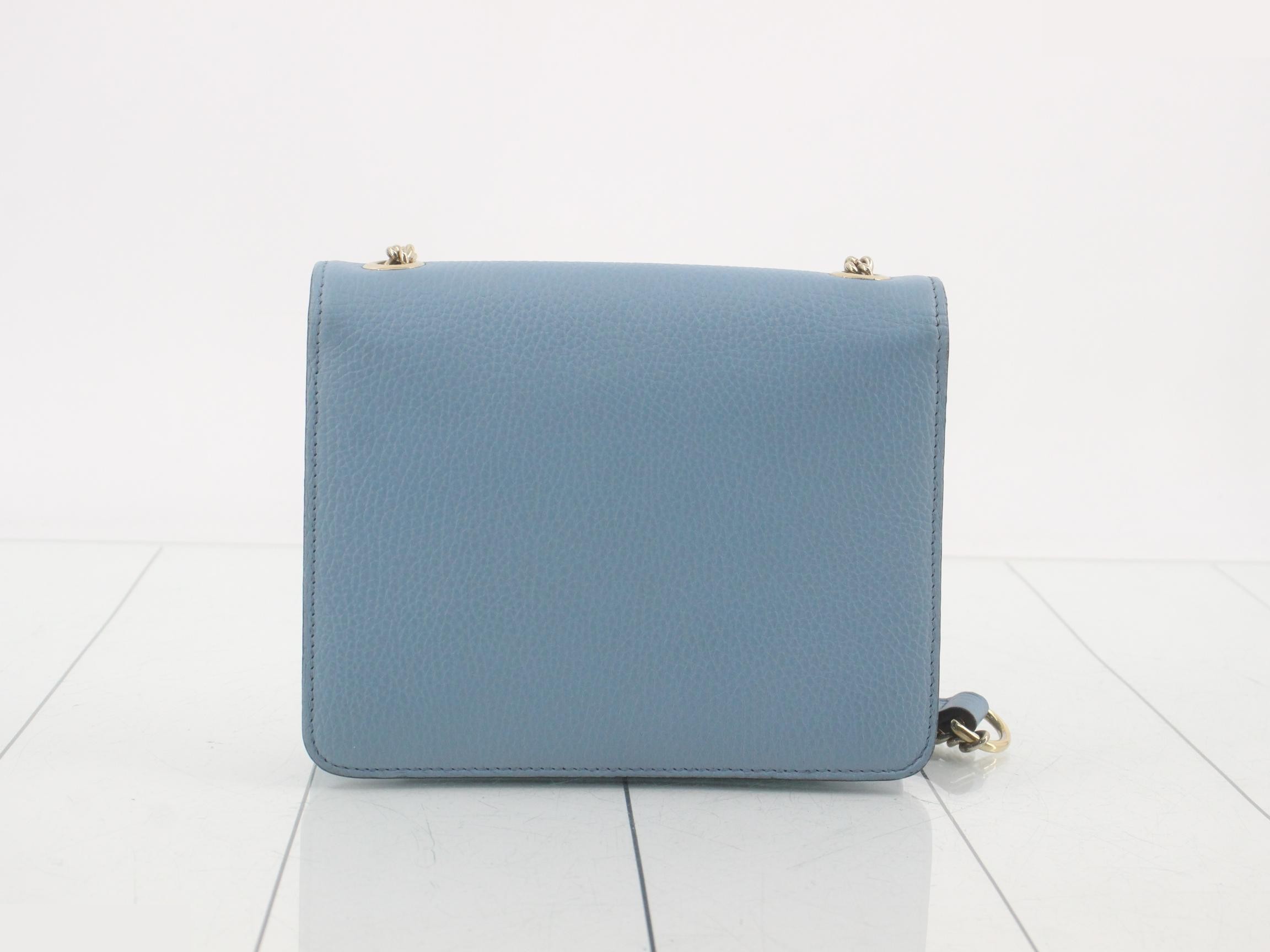 Interlocking G Leather Chain Shoulder Bag, Light Blue — view 2