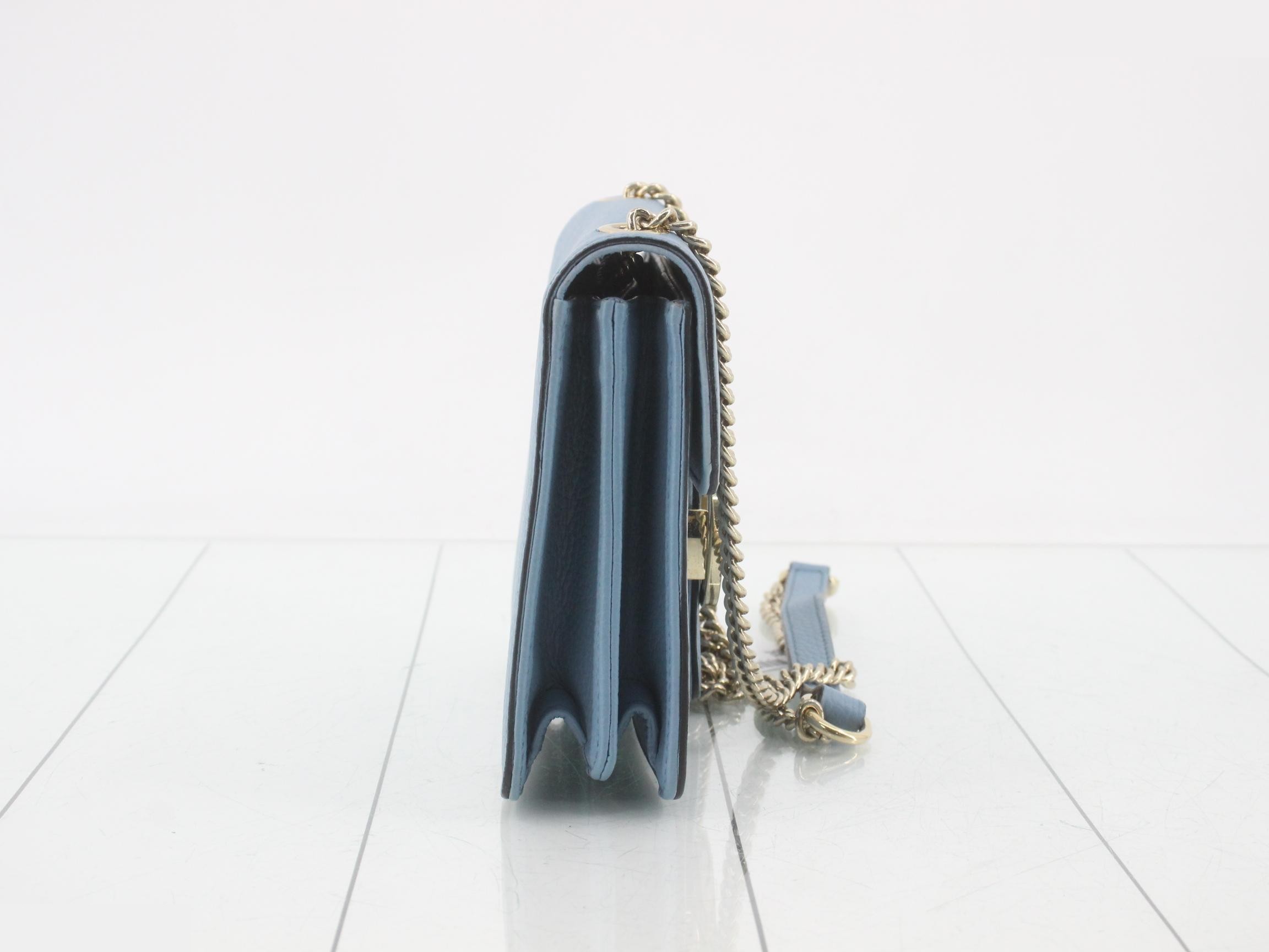 Interlocking G Leather Chain Shoulder Bag, Light Blue — view 4
