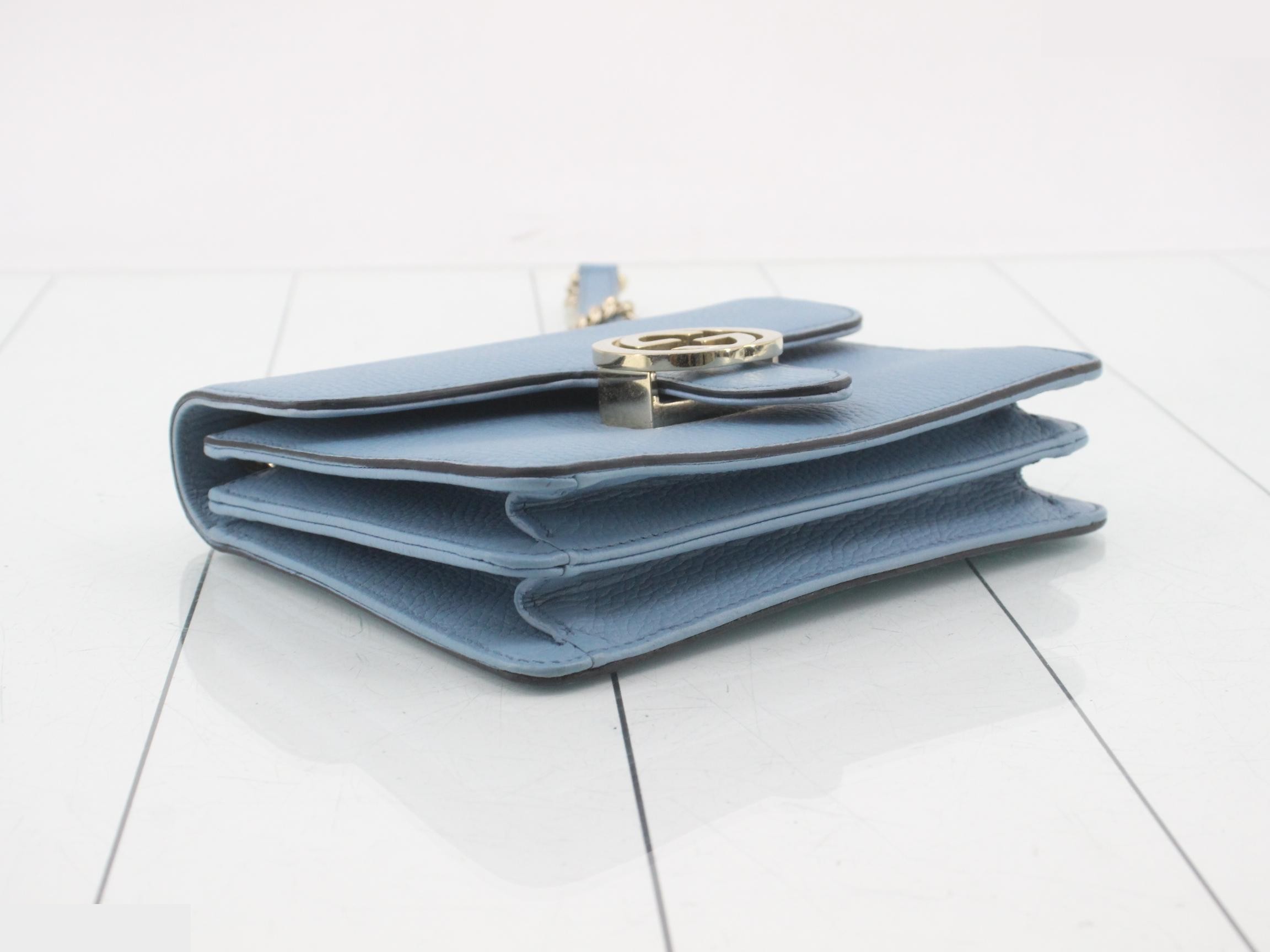 Interlocking G Leather Chain Shoulder Bag, Light Blue — view 5