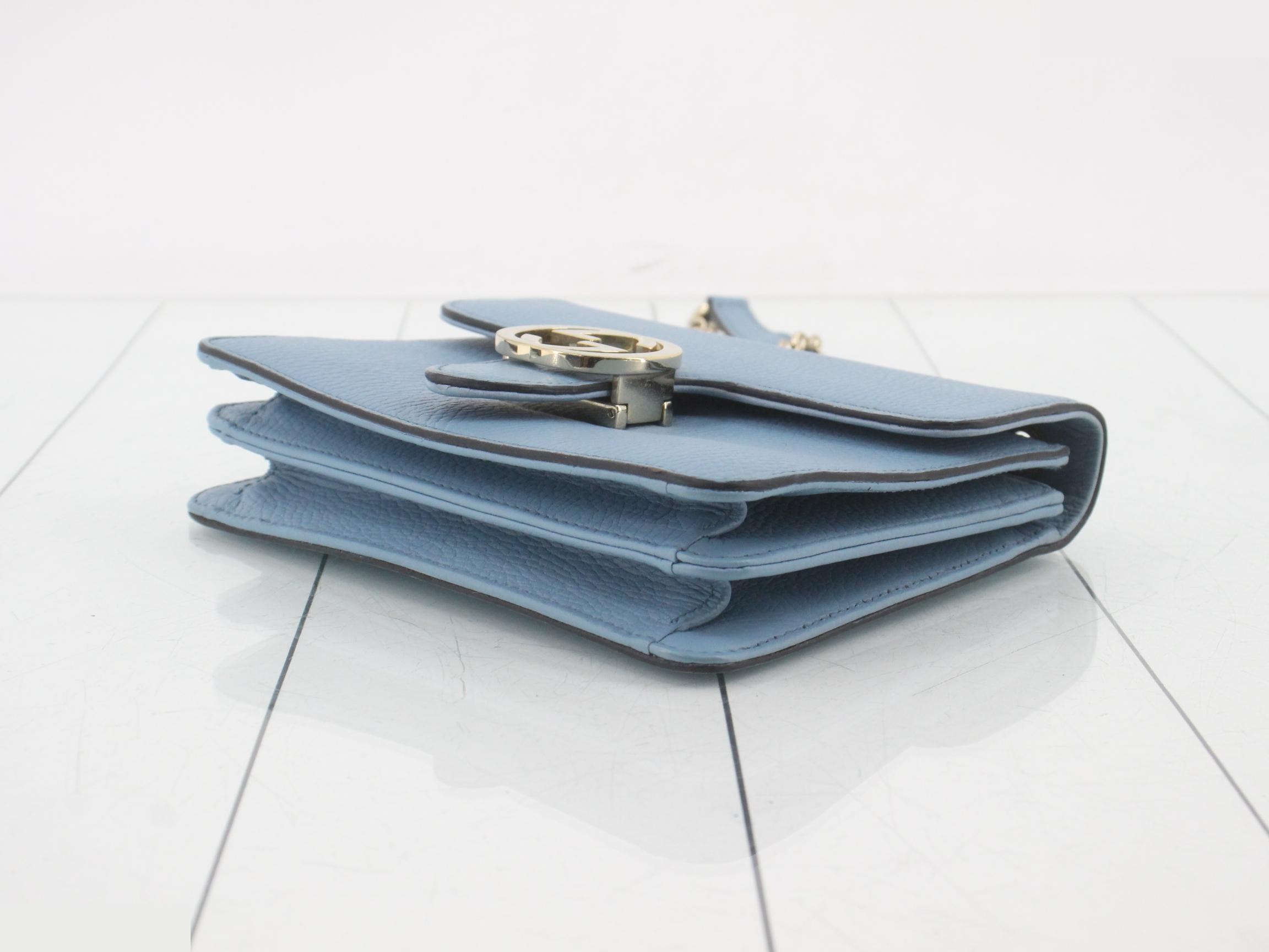 Interlocking G Leather Chain Shoulder Bag, Light Blue — view 6