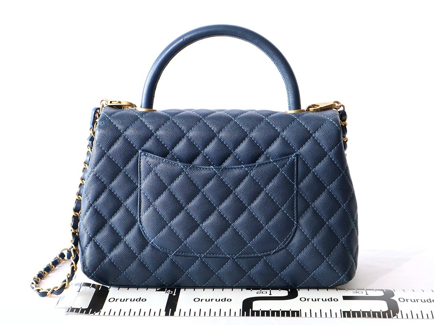 Caviar Skin Coco Handle 2-Way Chain Shoulder Bag, Navy — view 2
