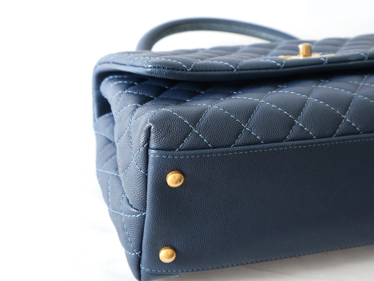 Caviar Skin Coco Handle 2-Way Chain Shoulder Bag, Navy — view 3