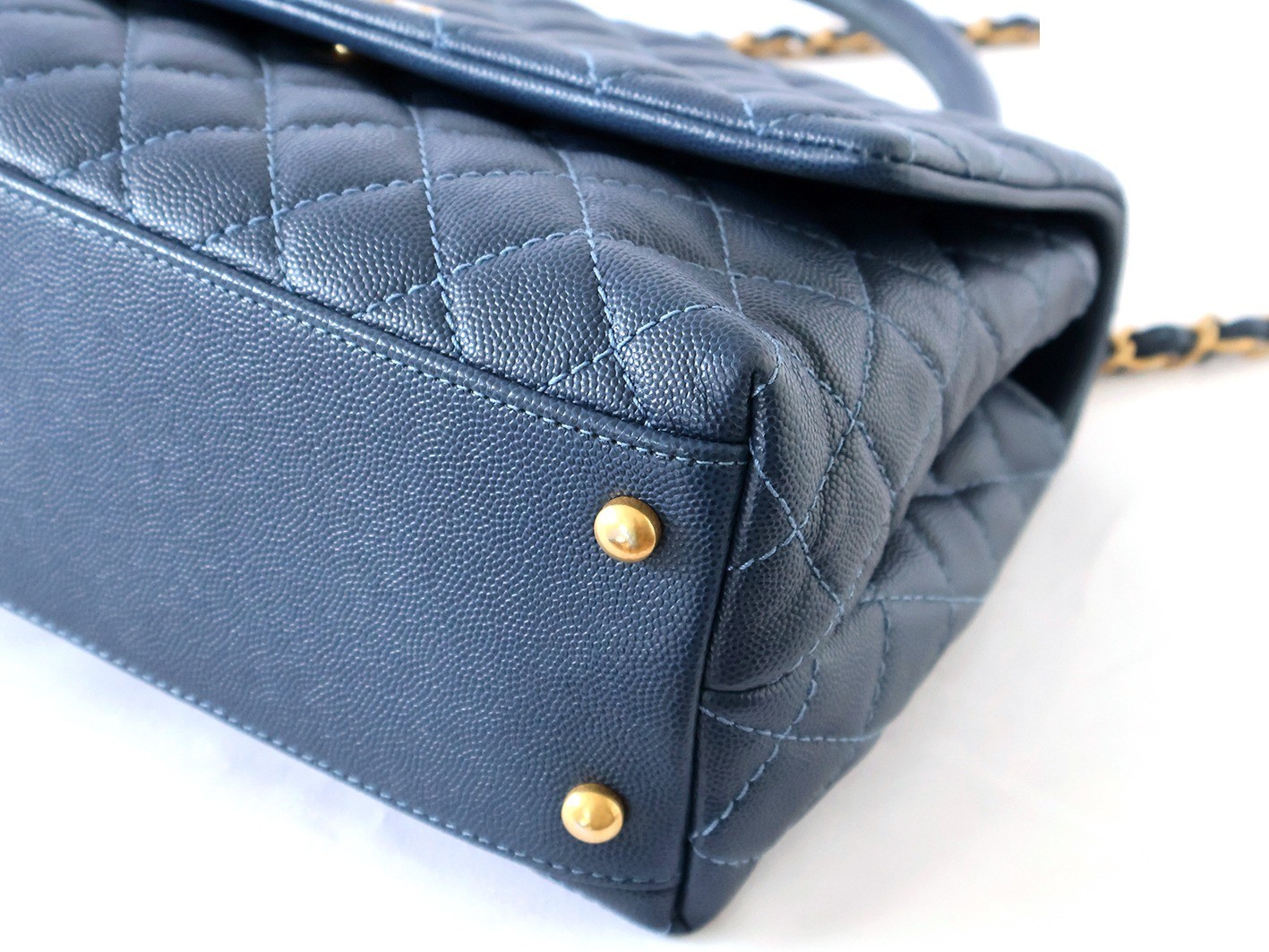 Caviar Skin Coco Handle 2-Way Chain Shoulder Bag, Navy — view 4