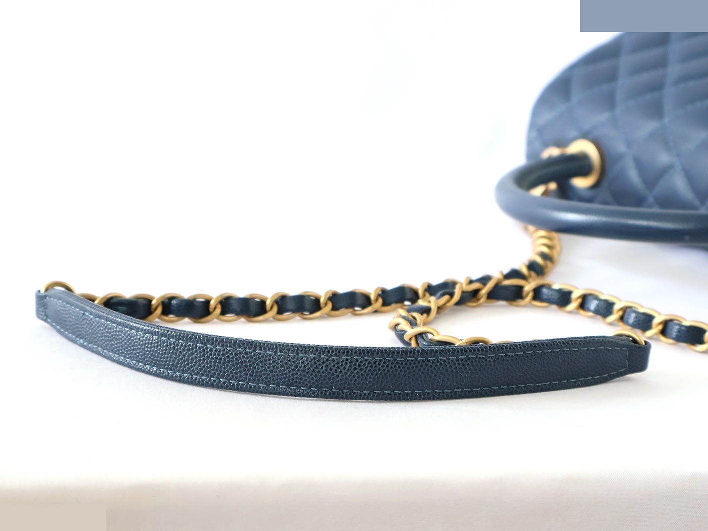 Caviar Skin Coco Handle 2-Way Chain Shoulder Bag, Navy — view 7