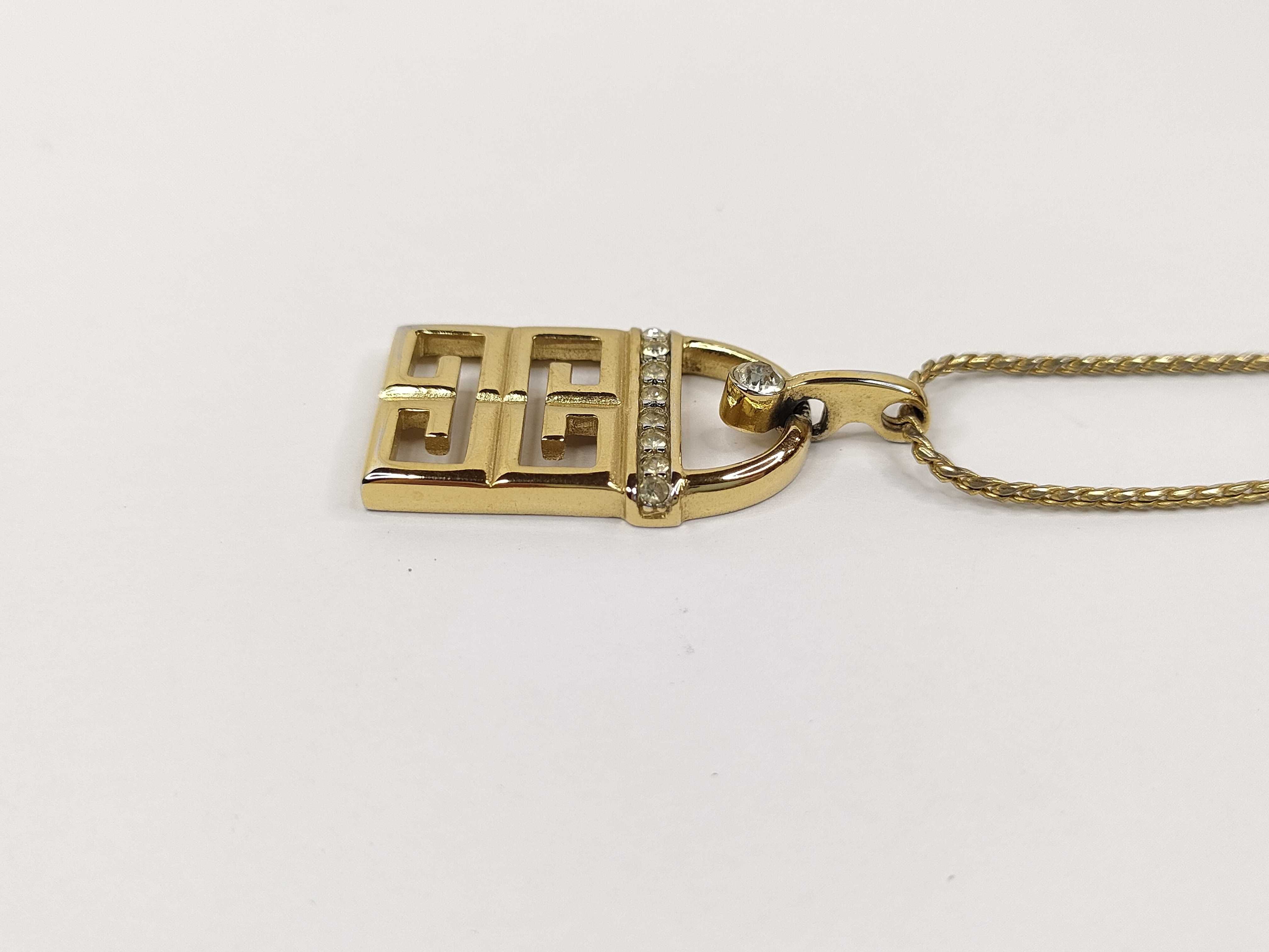 4G Logo Rhinestone Gold Tone Pendant Necklace — view 2
