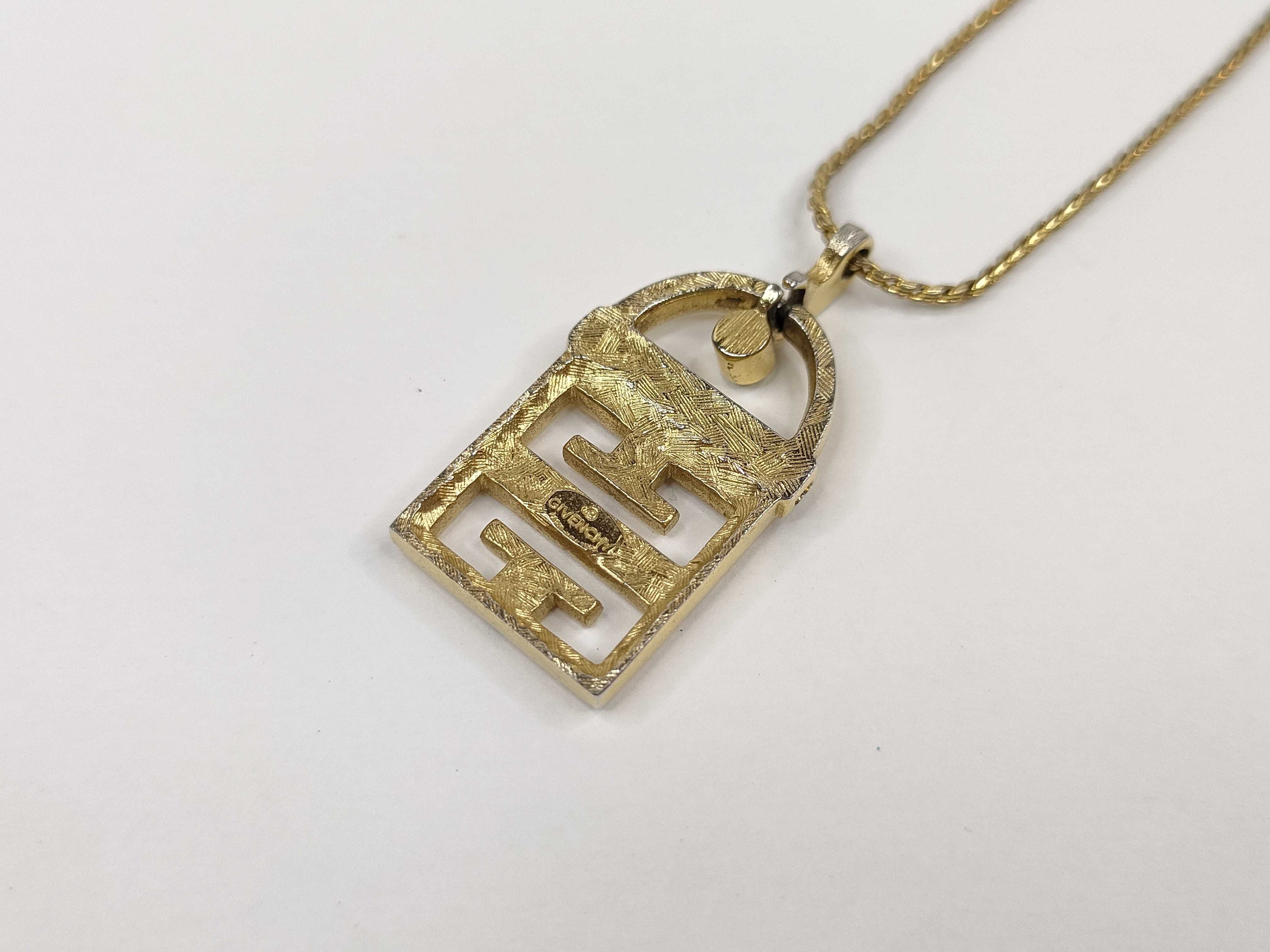 4G Logo Rhinestone Gold Tone Pendant Necklace — view 3