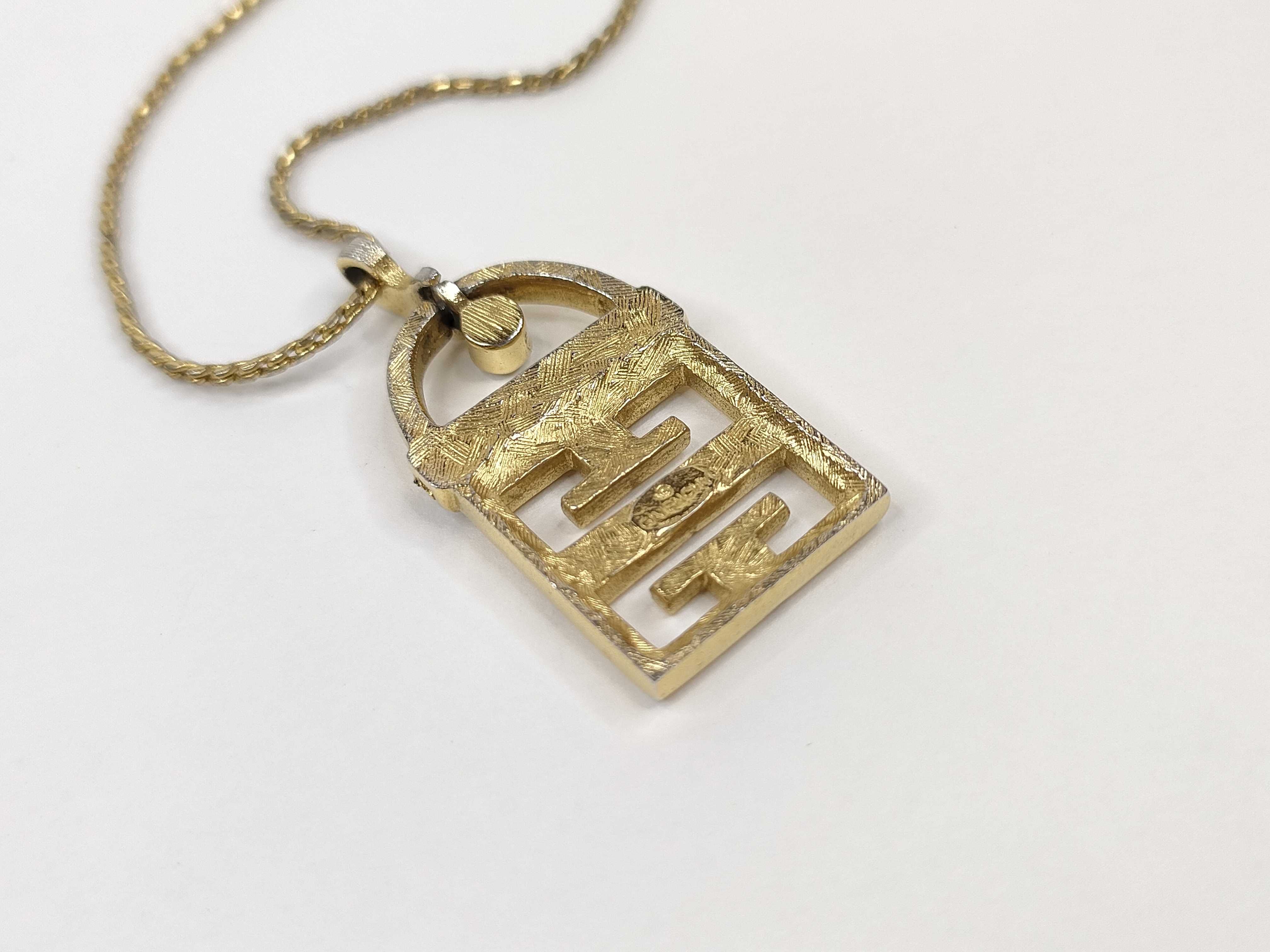 4G Logo Rhinestone Gold Tone Pendant Necklace — view 4