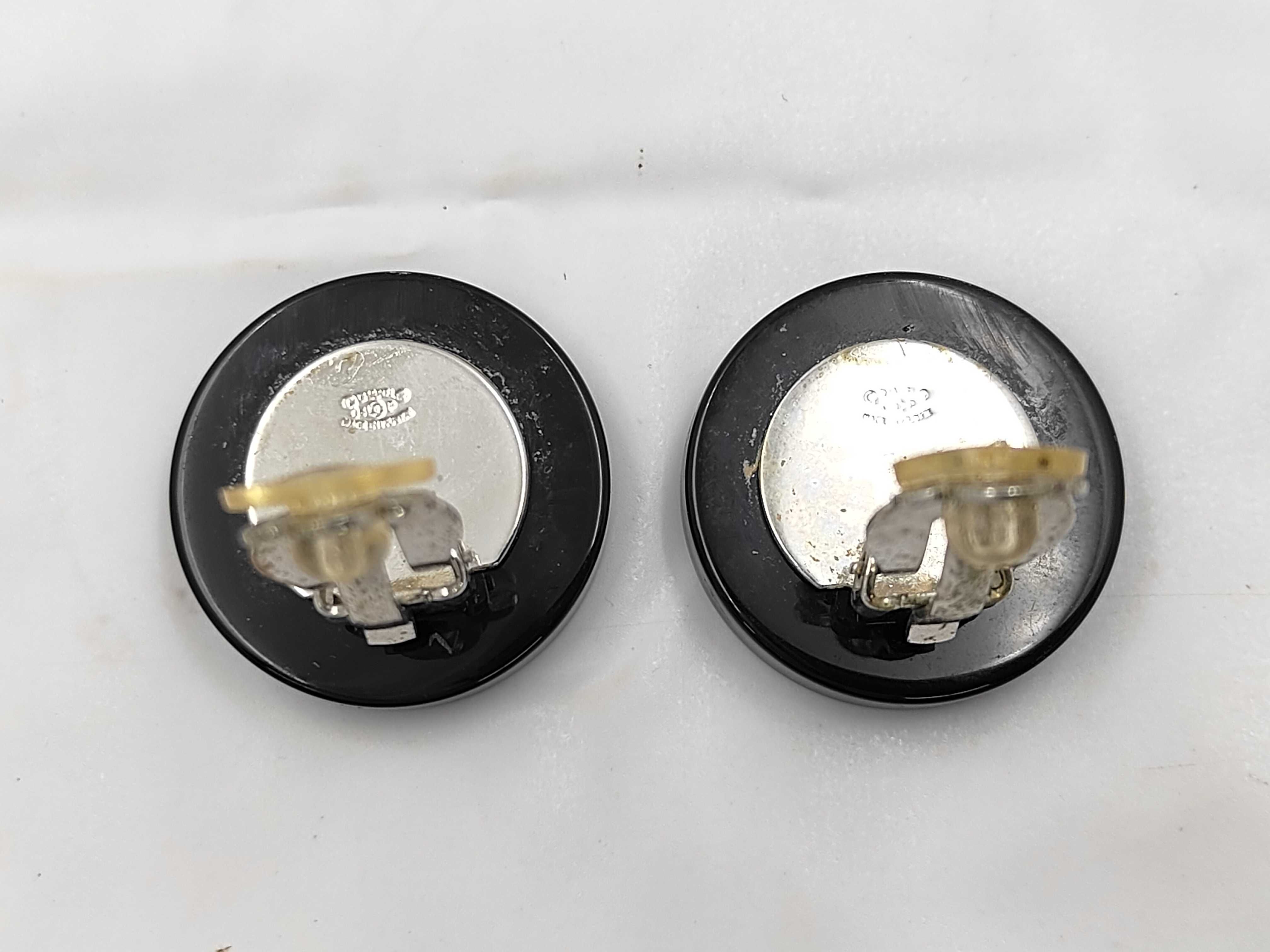 Coco Mark Clover Motif Round Earrings, Black, 04P Earrings — view 3