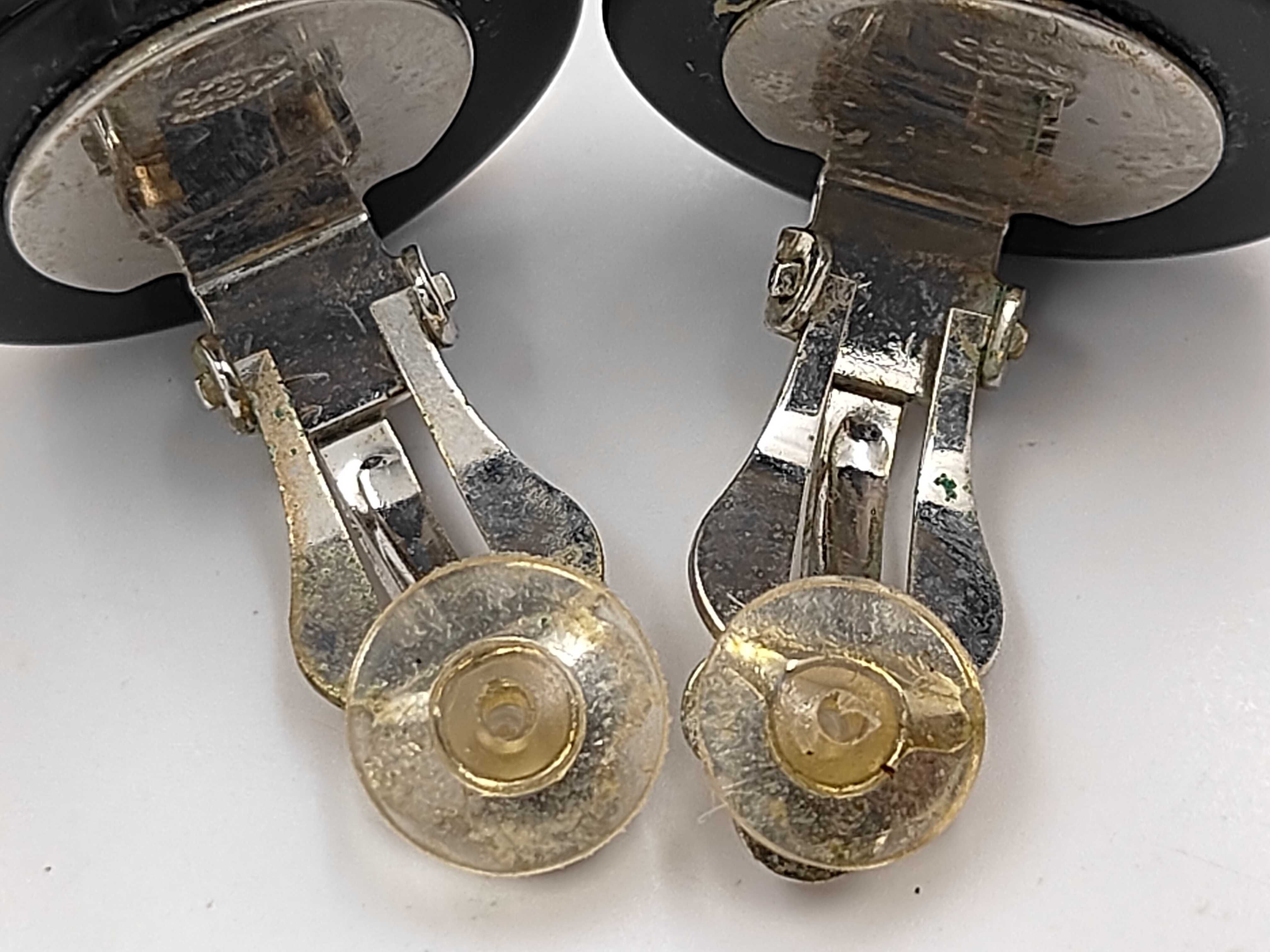 Coco Mark Clover Motif Round Earrings, Black, 04P Earrings — view 8