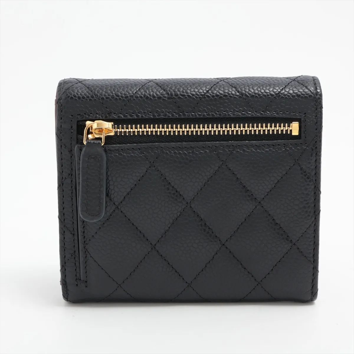 Matelassé Caviar Skin Compact Wallet, Black with Gold Hardware, LH6E1UUK — view 2