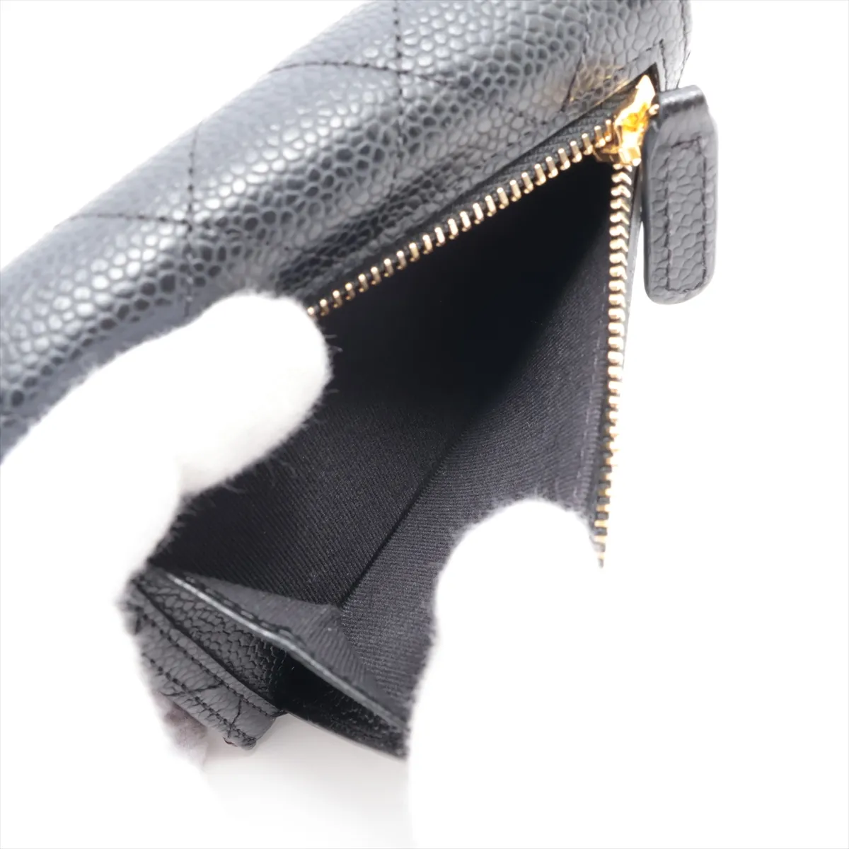 Matelassé Caviar Skin Compact Wallet, Black with Gold Hardware, LH6E1UUK — view 6