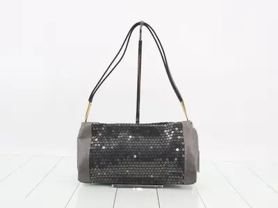 Sequined Lizard One-Shoulder Bag (Black/Gray)