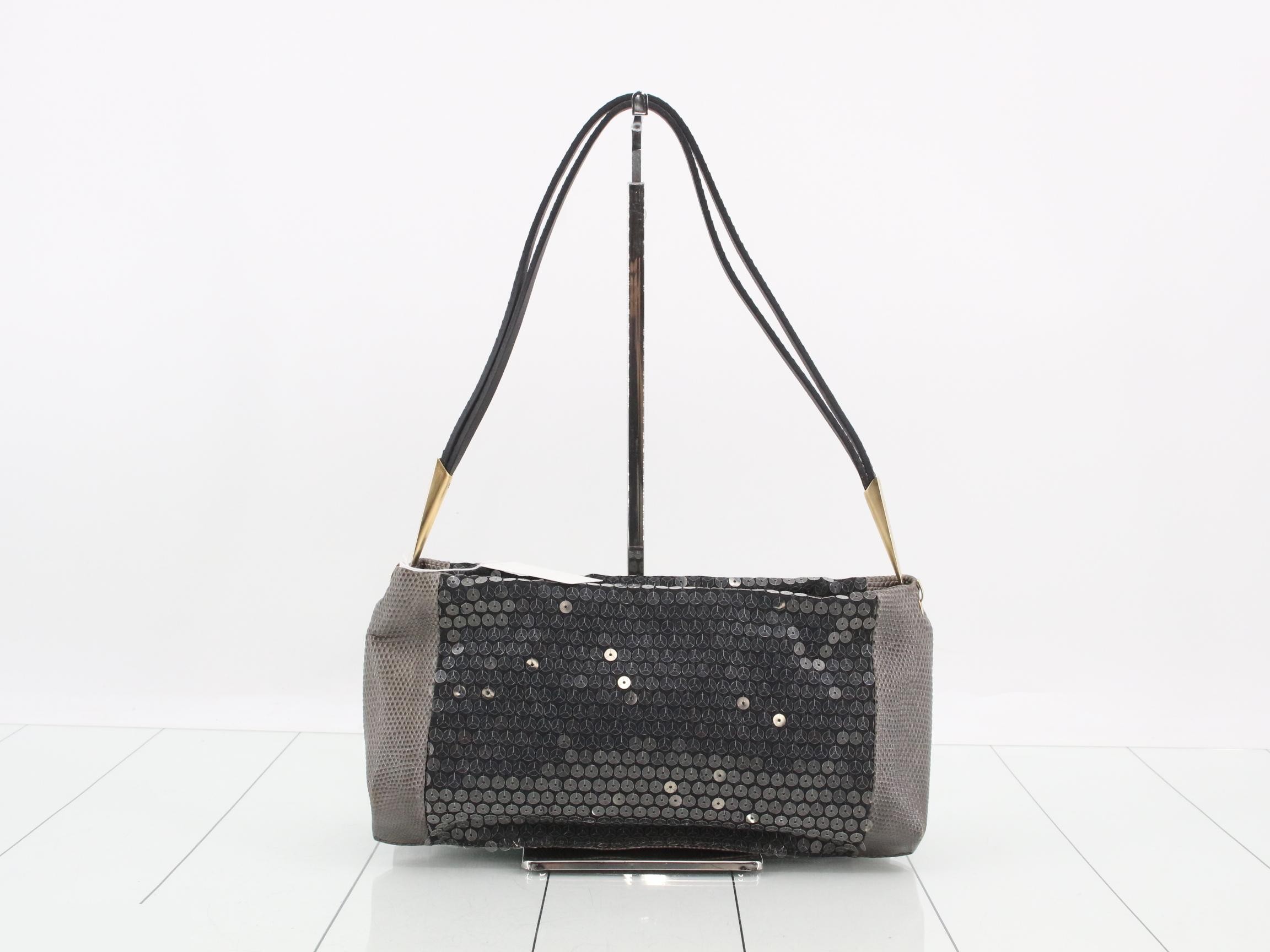 Sequined Lizard One-Shoulder Bag (Black/Gray) — view 2