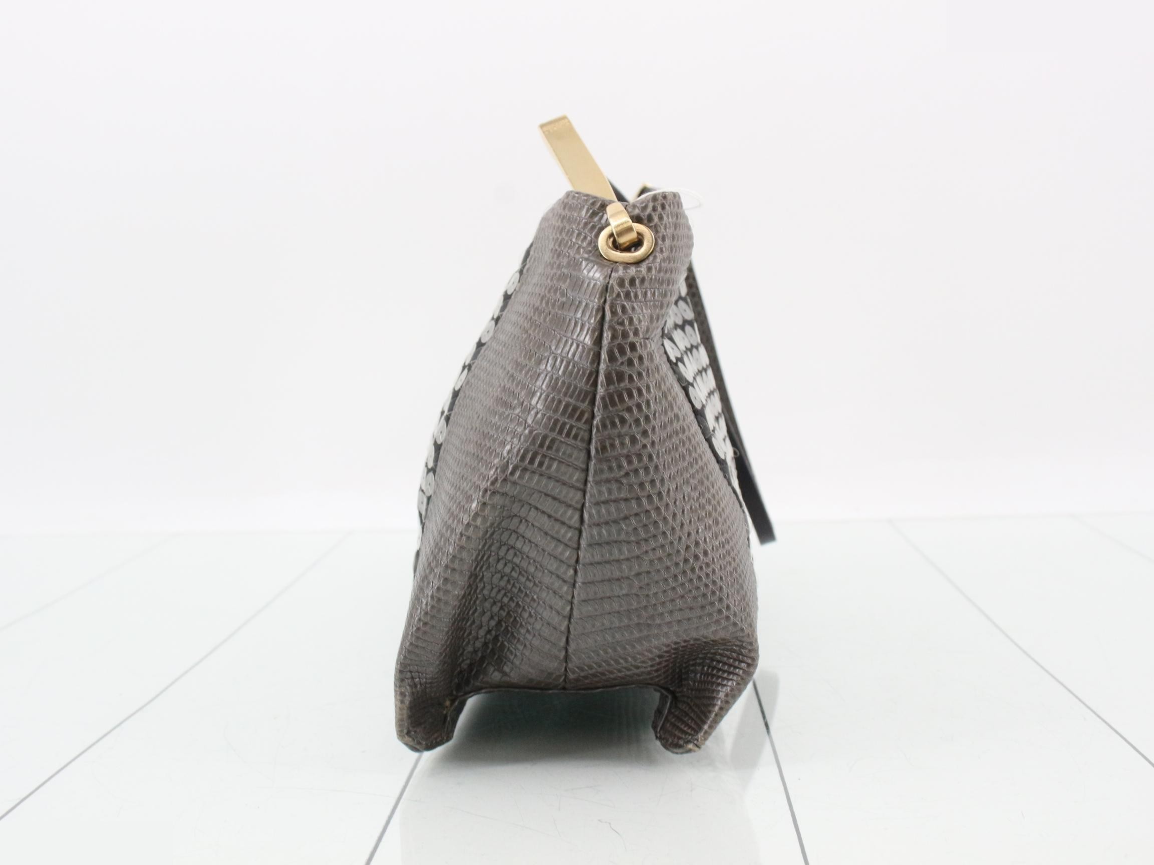 Sequined Lizard One-Shoulder Bag (Black/Gray) — view 3