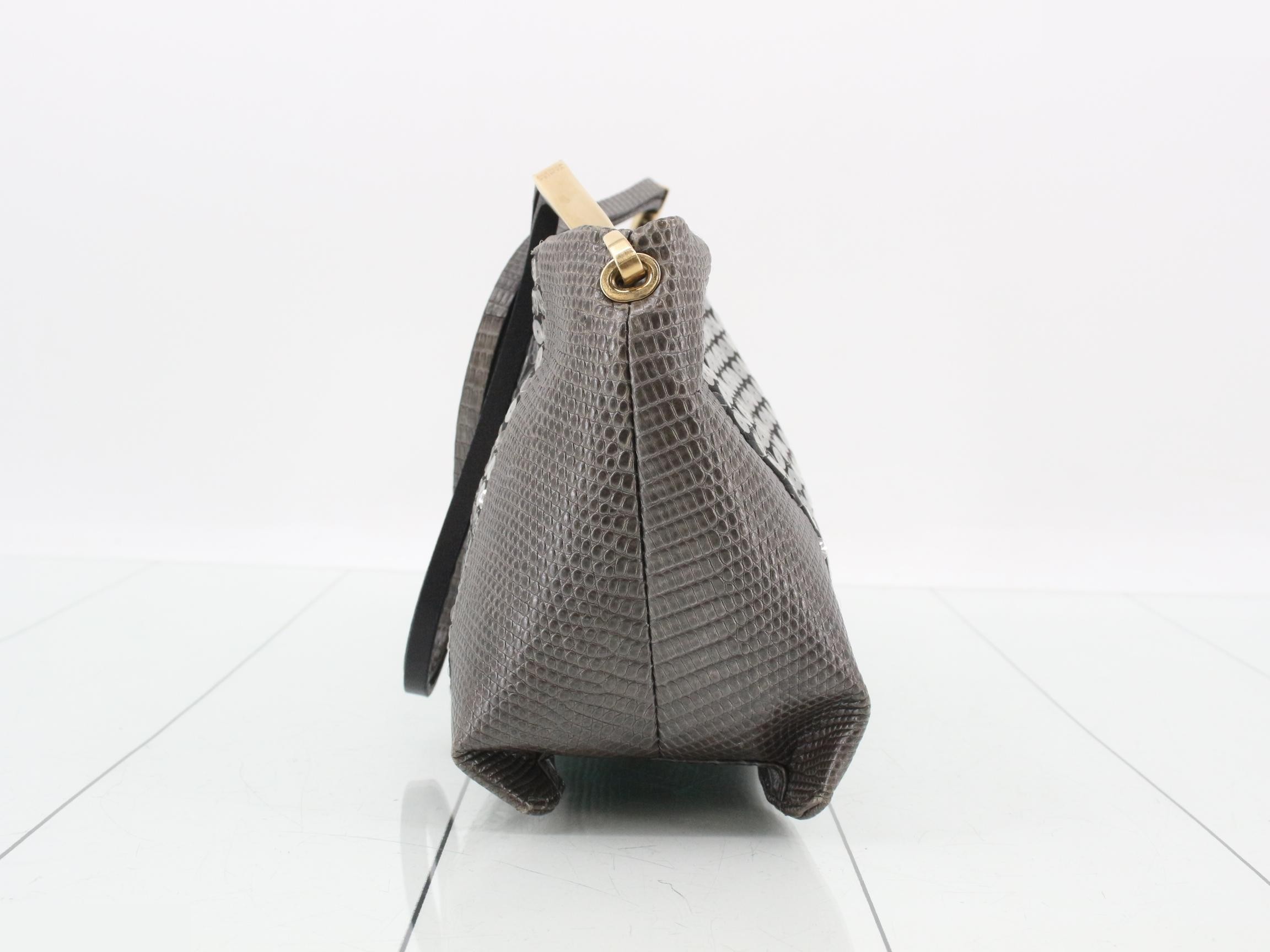 Sequined Lizard One-Shoulder Bag (Black/Gray) — view 4