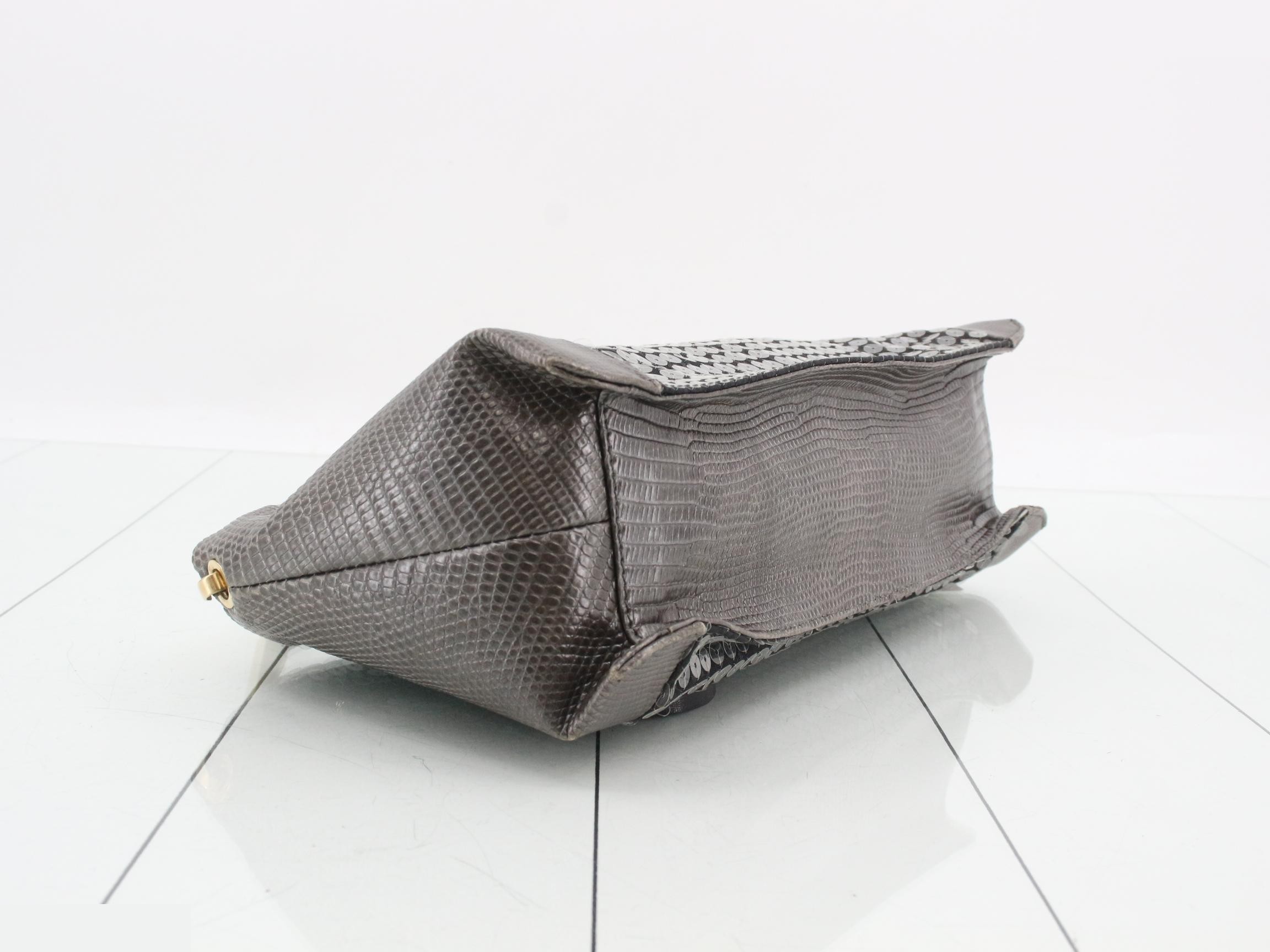 Sequined Lizard One-Shoulder Bag (Black/Gray) — view 5