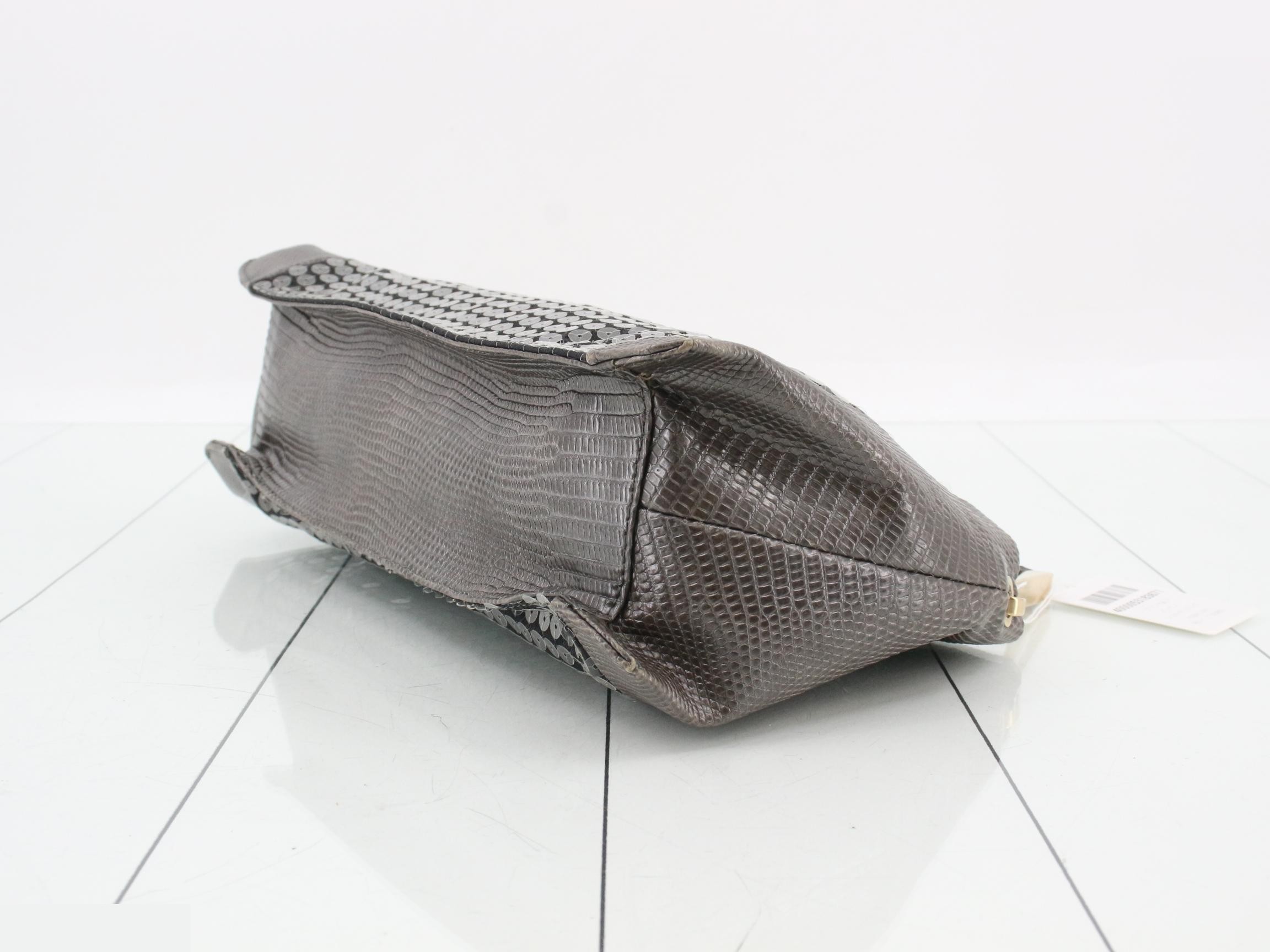 Sequined Lizard One-Shoulder Bag (Black/Gray) — view 6