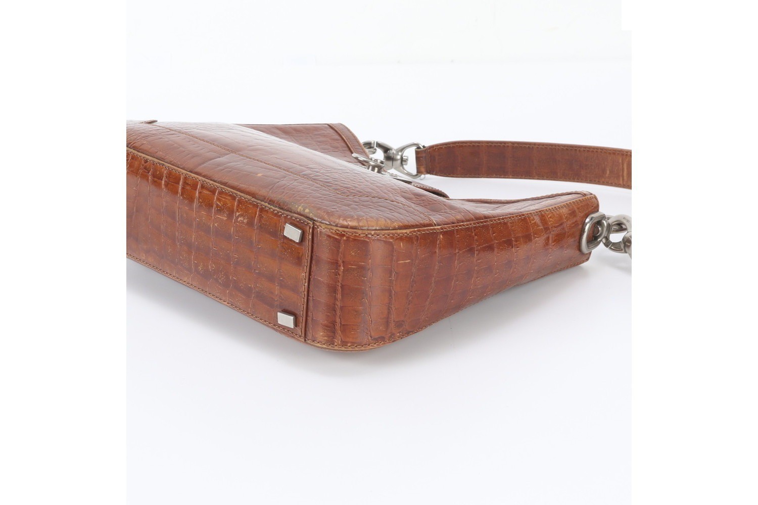 Crocodile embossed leather shoulder bag, one-shoulder bag. — view 4