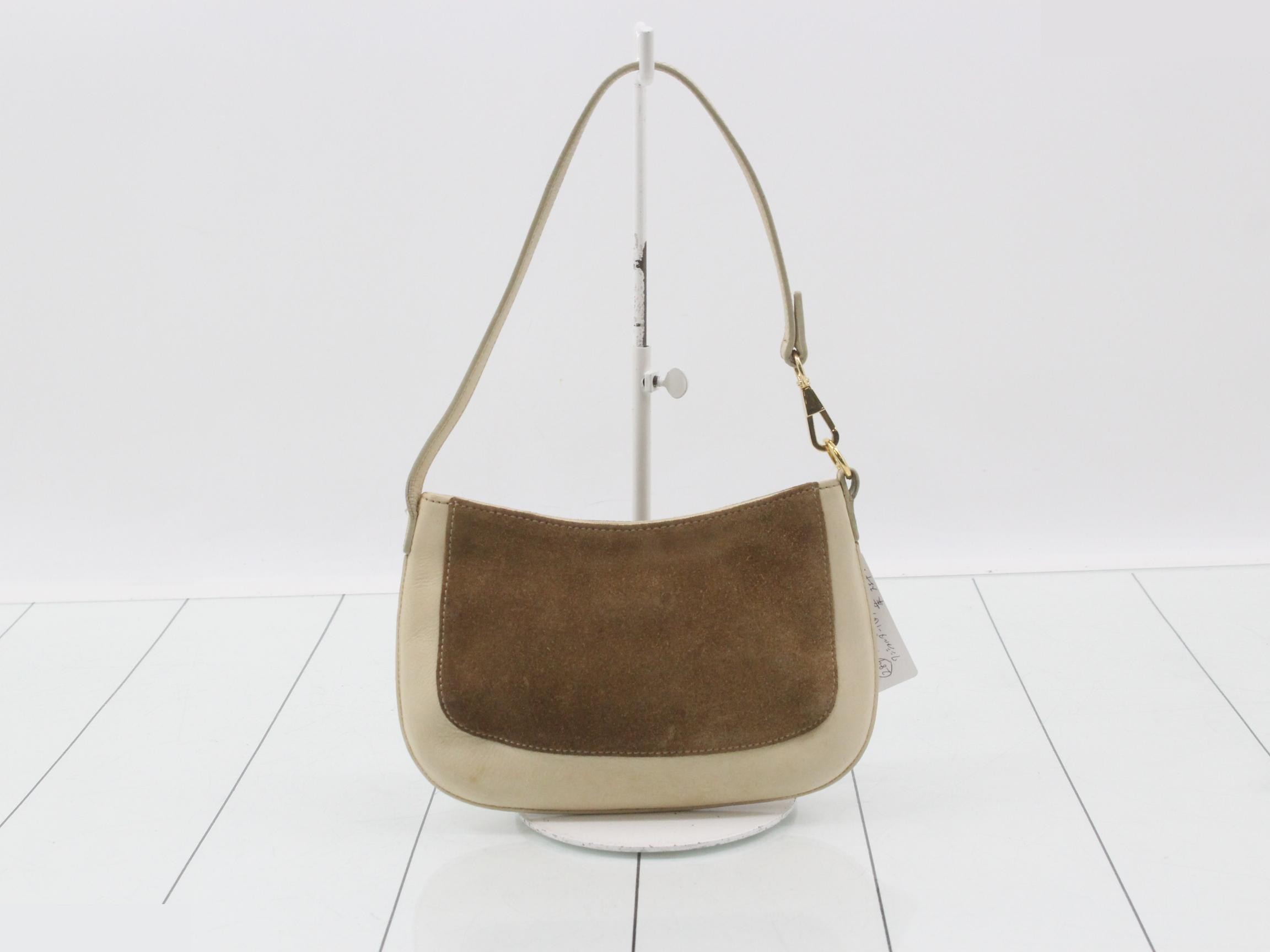 Anagram One-Shoulder Bag, Ivory, Brown Suede Leather — view 2