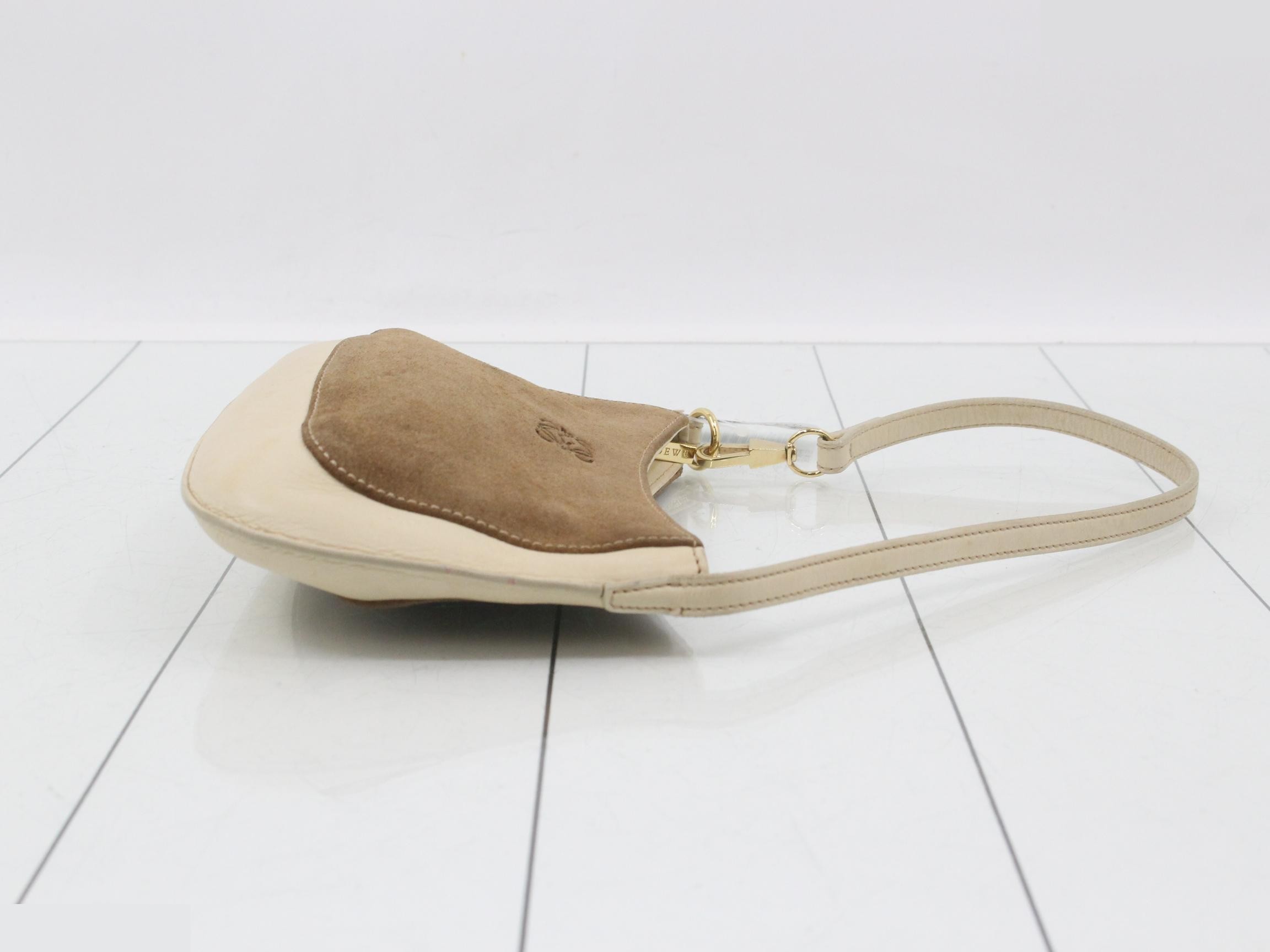 Anagram One-Shoulder Bag, Ivory, Brown Suede Leather — view 3