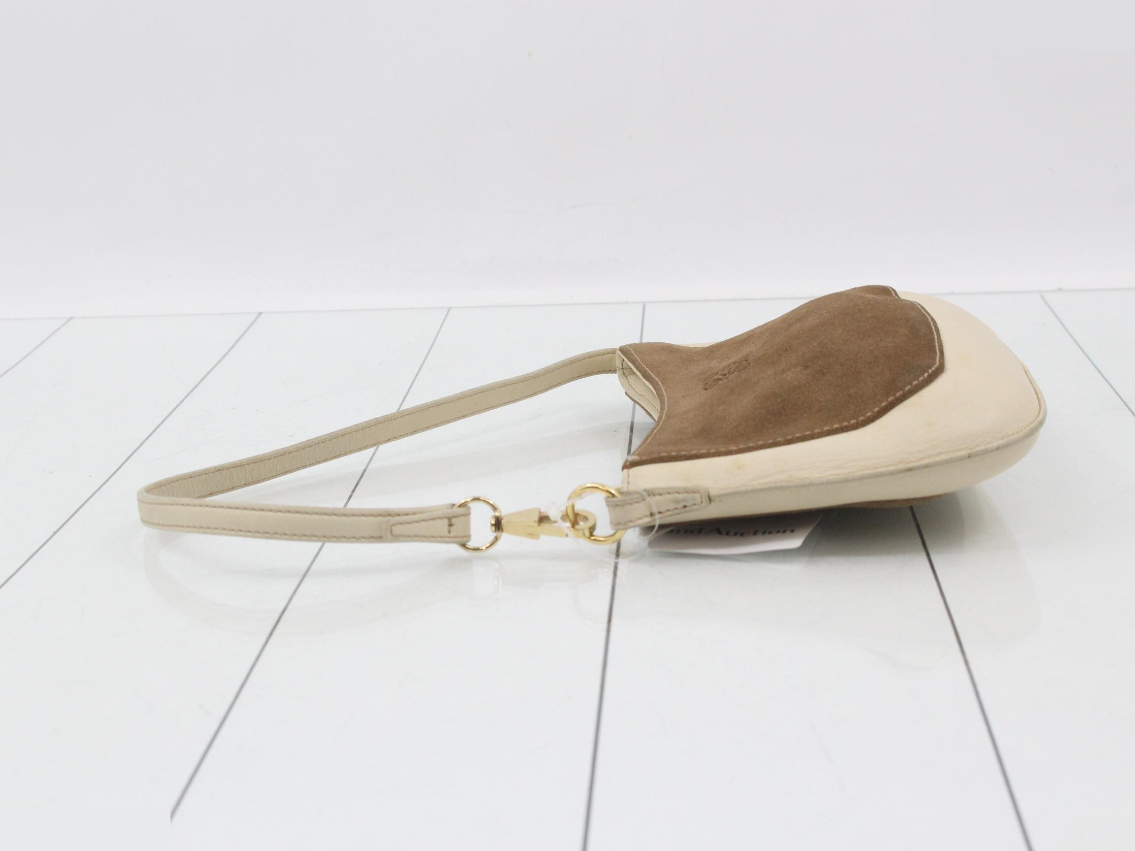 Anagram One-Shoulder Bag, Ivory, Brown Suede Leather — view 4