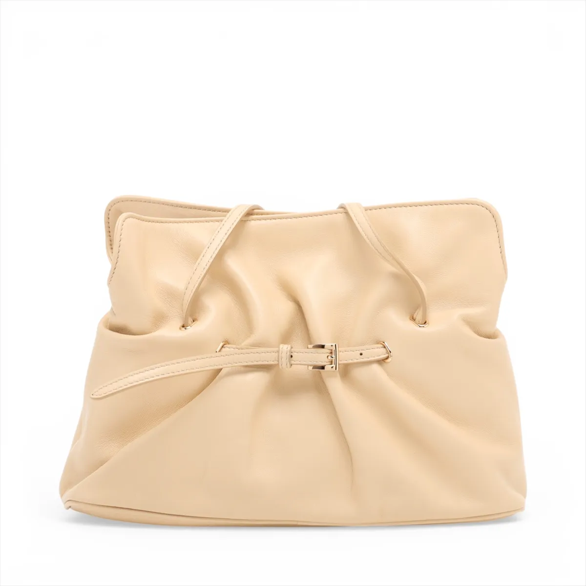 Dada Small Leather Shoulder Bag, Beige — view 2