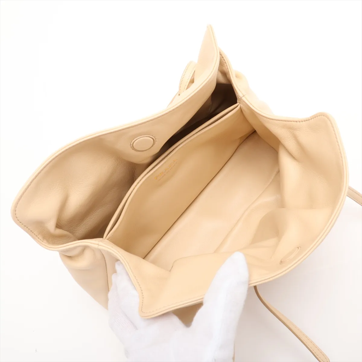 Dada Small Leather Shoulder Bag, Beige — view 7