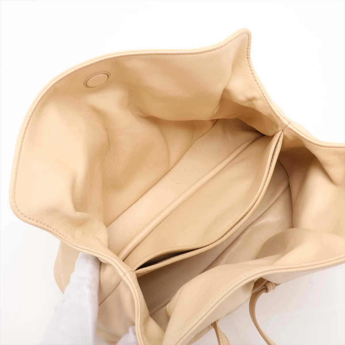 Dada Small Leather Shoulder Bag, Beige — view 8