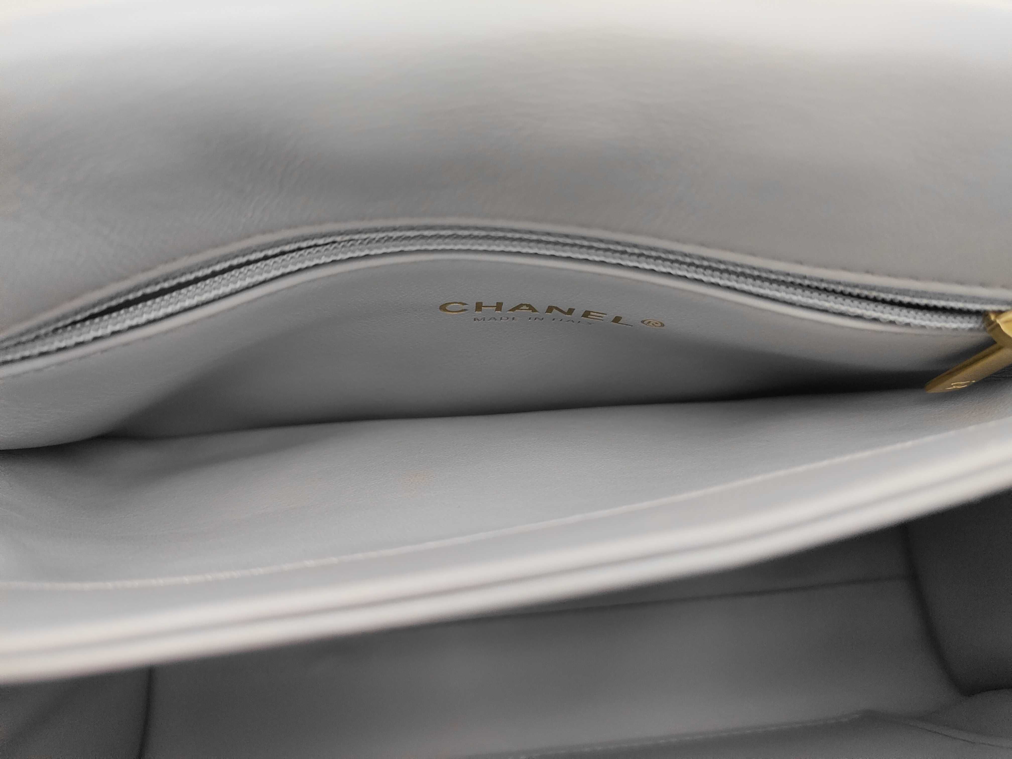 Matelassé Chain Shoulder Bag, Lambskin, Grey — view 9