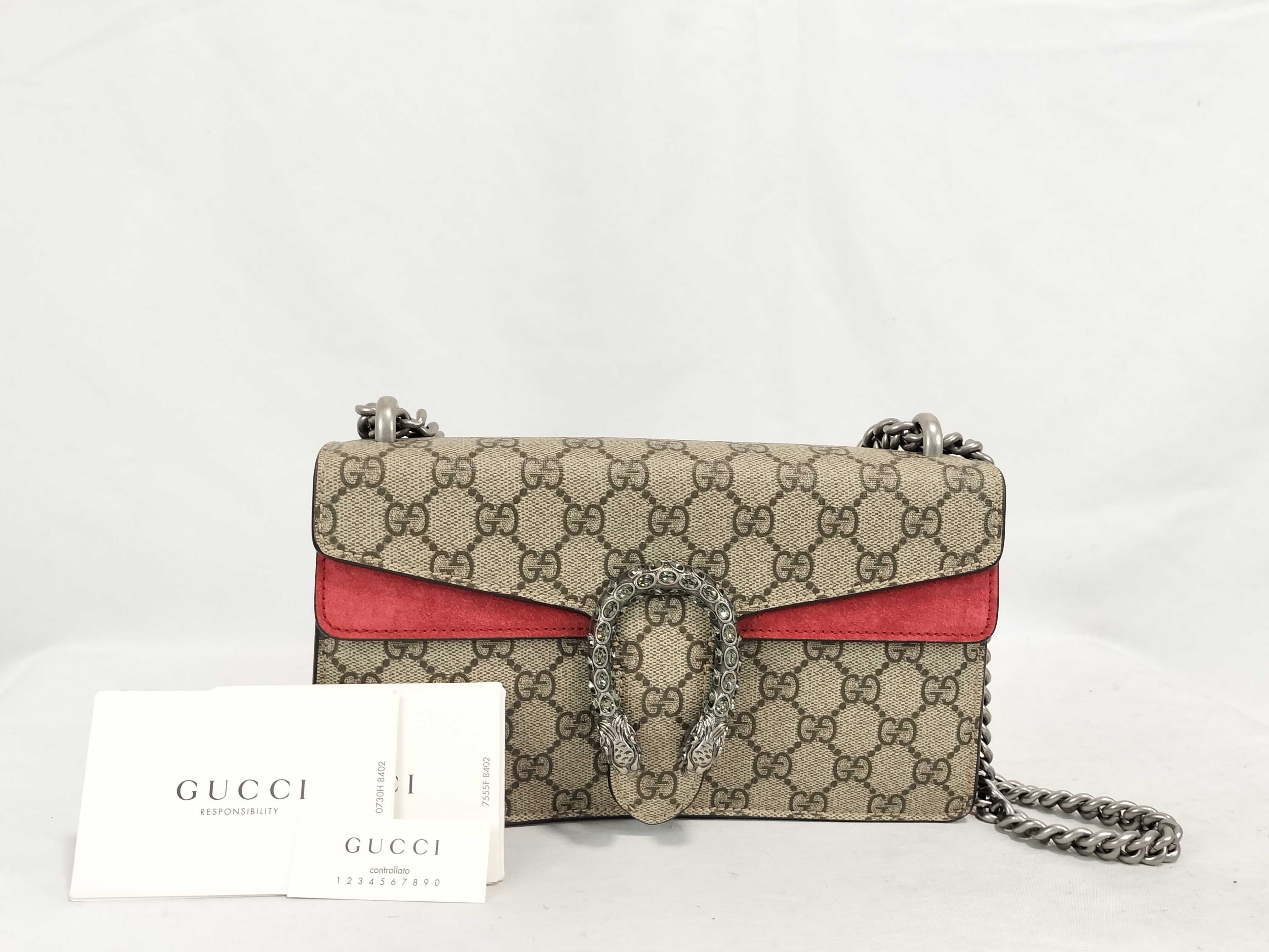 GG Supreme Dionysus PVC x Suede Chain Shoulder Bag Beige x Red 499623 Shoulder Bag