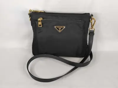 Shoulder Bag with Triangle Logo, Black