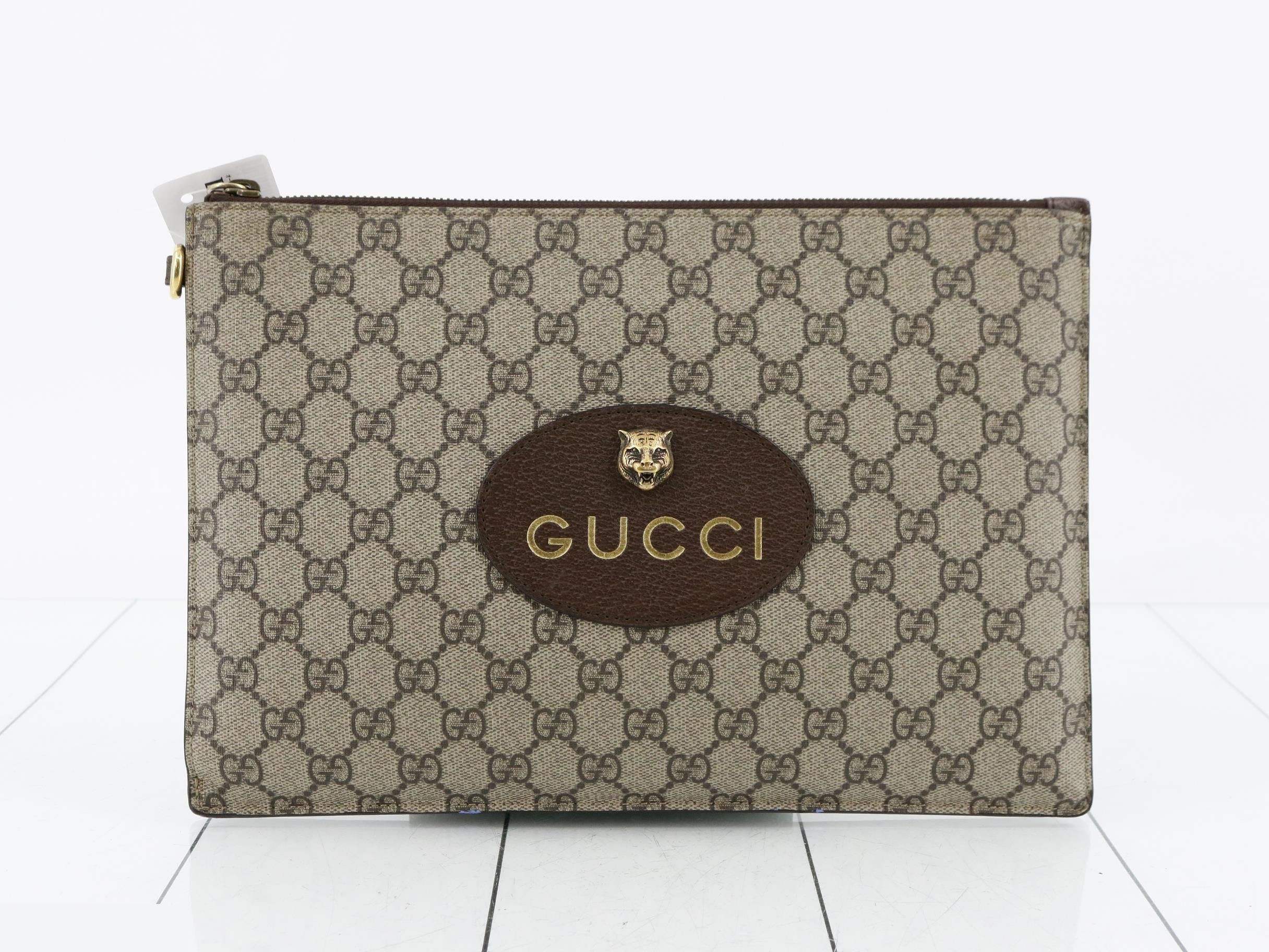 GG Supreme Tiger Head Clutch Bag