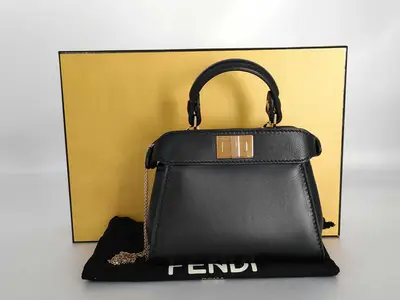 Nano Peekaboo Leather 2-way Handbag, Black with Gold Hardware, Shoulder Bag