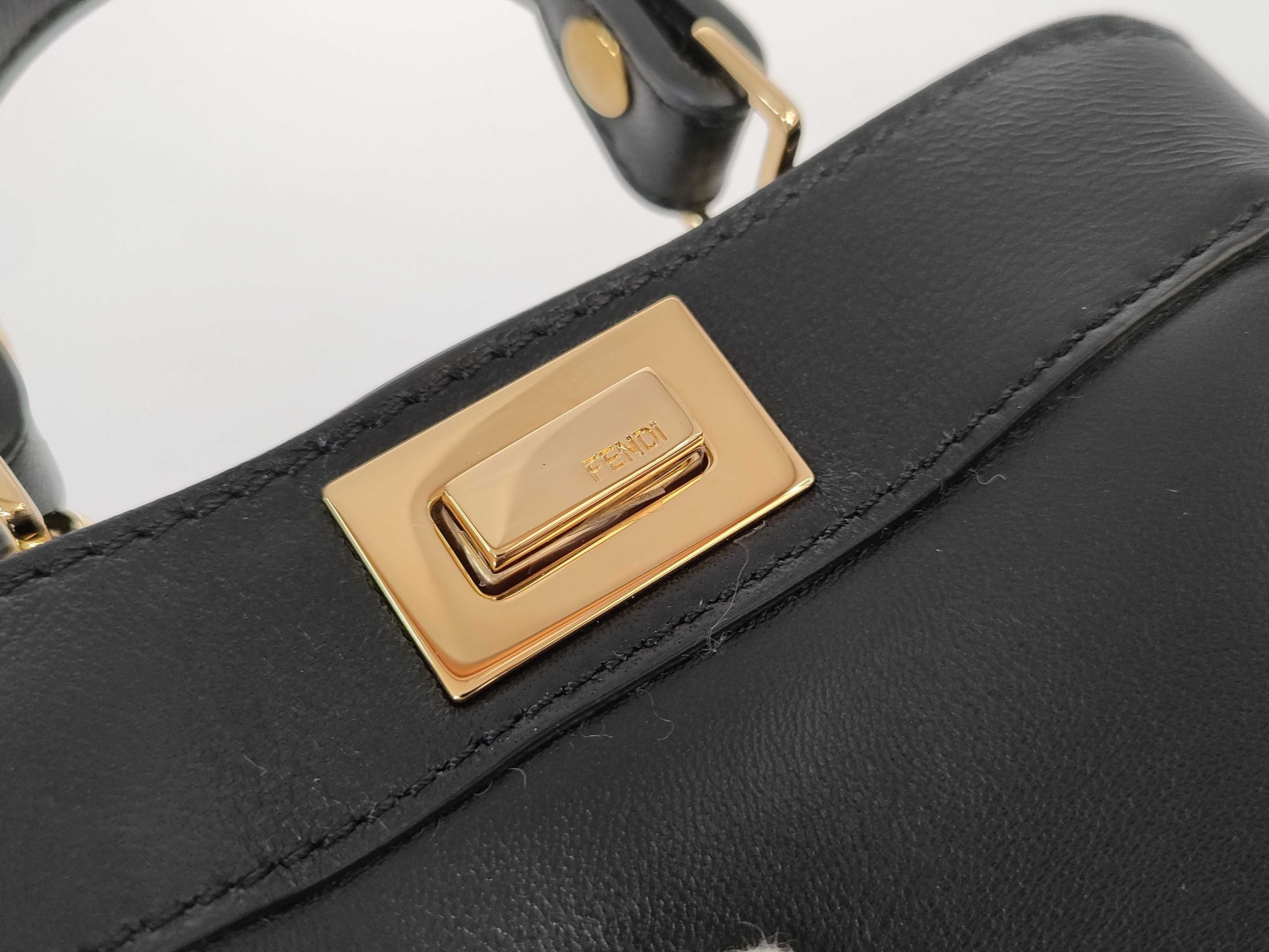 Nano Peekaboo Leather 2-way Handbag, Black with Gold Hardware, Shoulder Bag — view 12