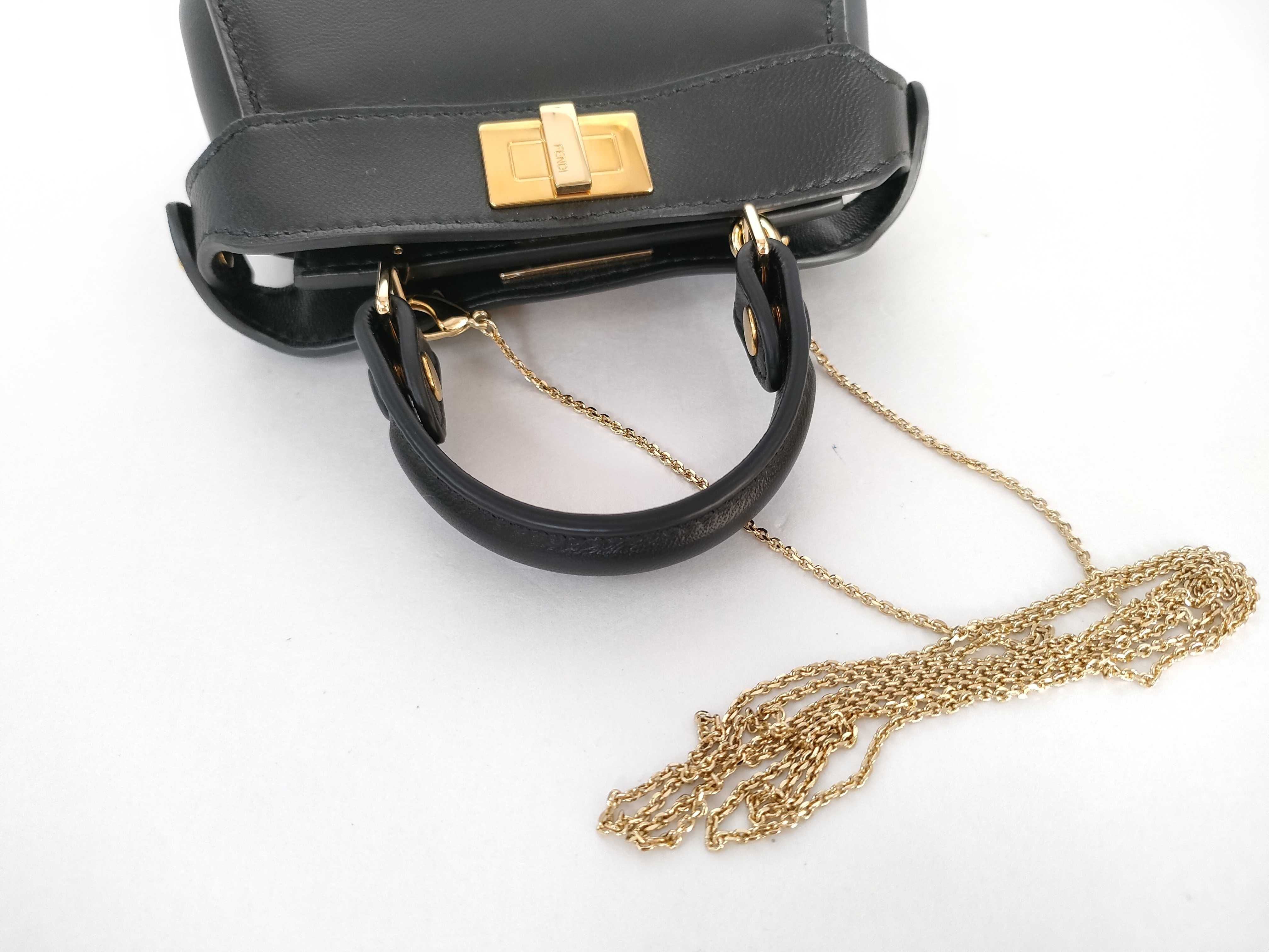 Nano Peekaboo Leather 2-way Handbag, Black with Gold Hardware, Shoulder Bag — view 3