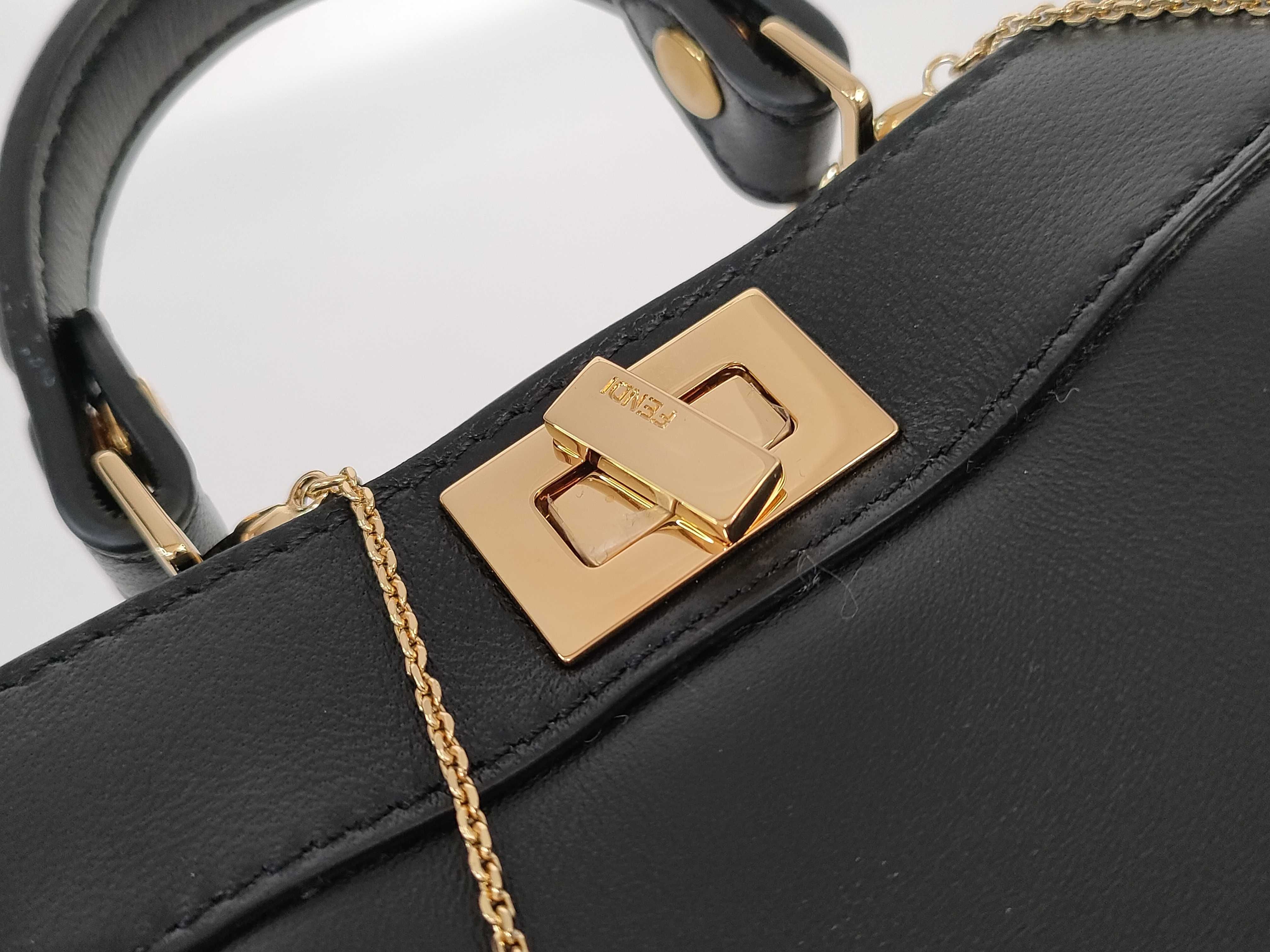 Nano Peekaboo Leather 2-way Handbag, Black with Gold Hardware, Shoulder Bag — view 8