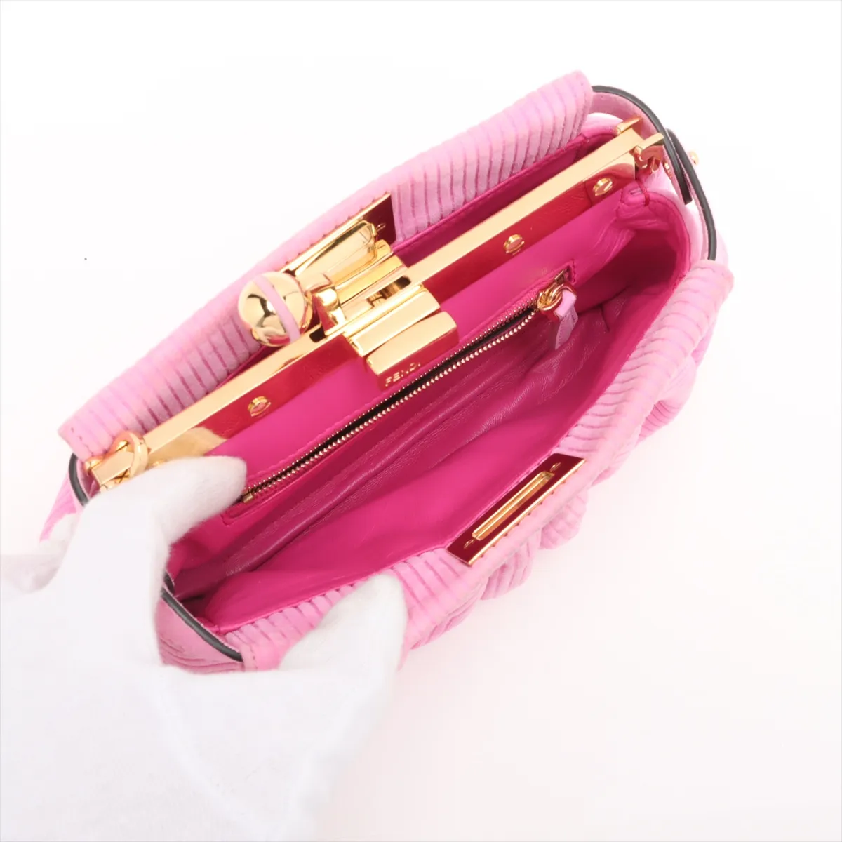 Peekaboo Suede Chain Shoulder Bag Pink 8BP118 — view 6