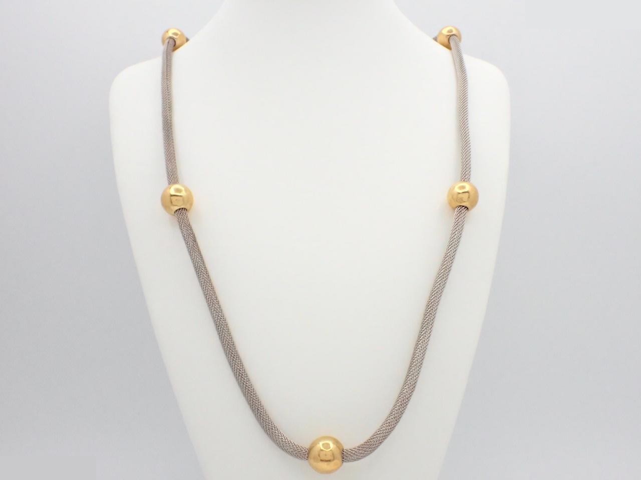Coco Ball Mesh Chain Long Necklace 97A, Total Length Approx. 90cm