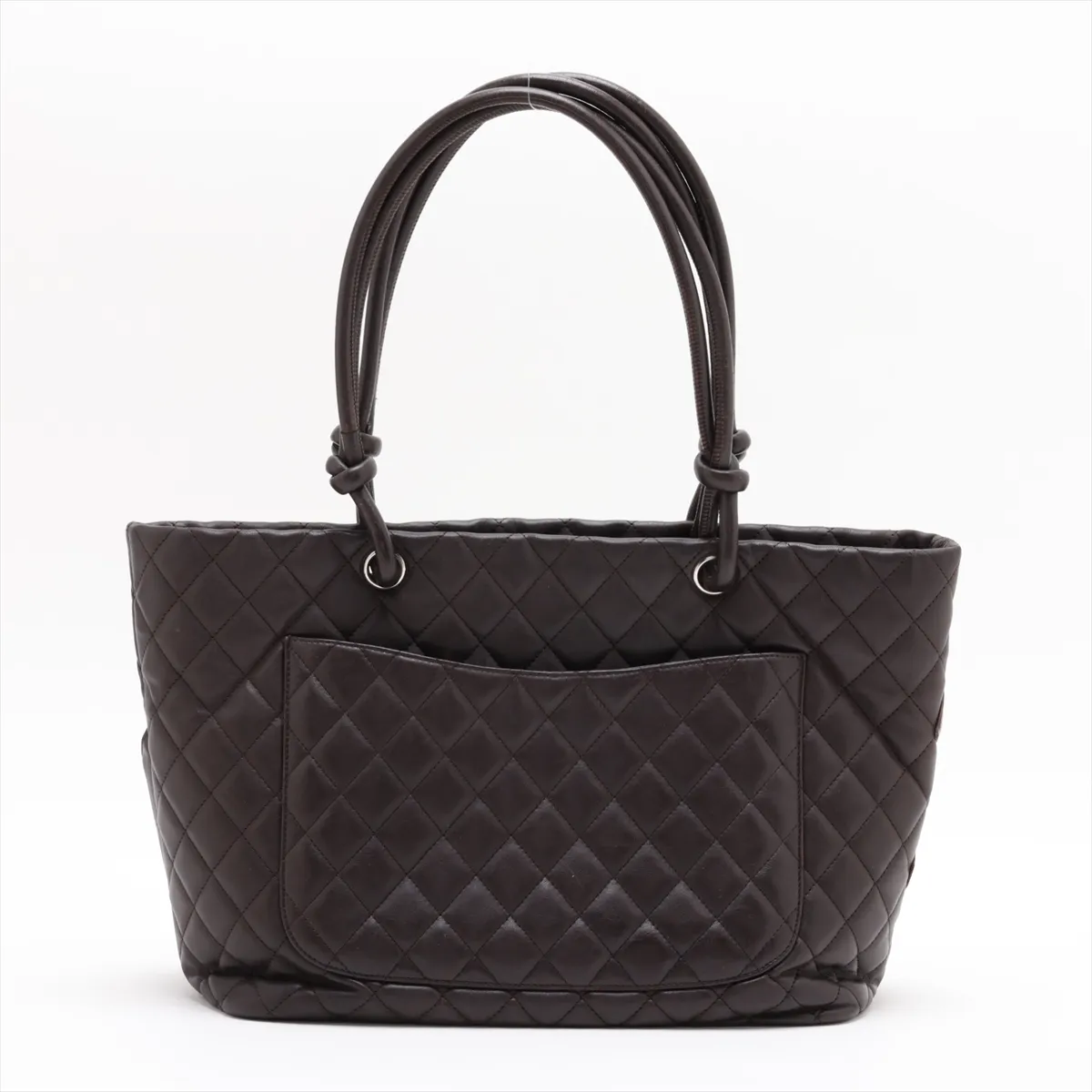 Cambon Line Lambskin Tote Bag, Brown, Silver Hardware — view 2