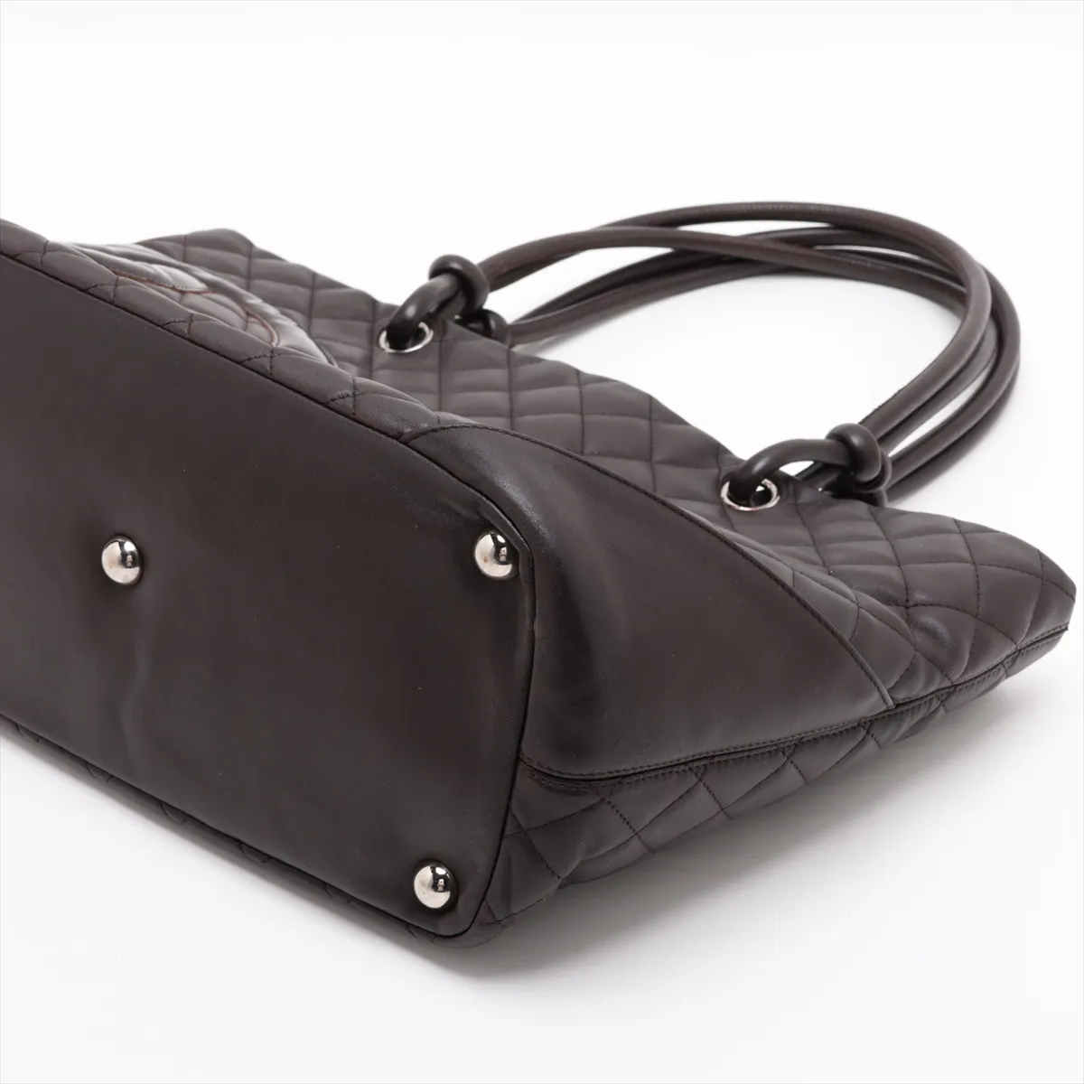 Cambon Line Lambskin Tote Bag, Brown, Silver Hardware — view 3
