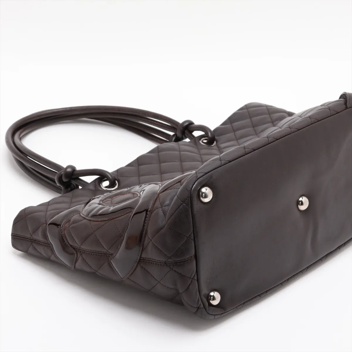 Cambon Line Lambskin Tote Bag, Brown, Silver Hardware — view 4