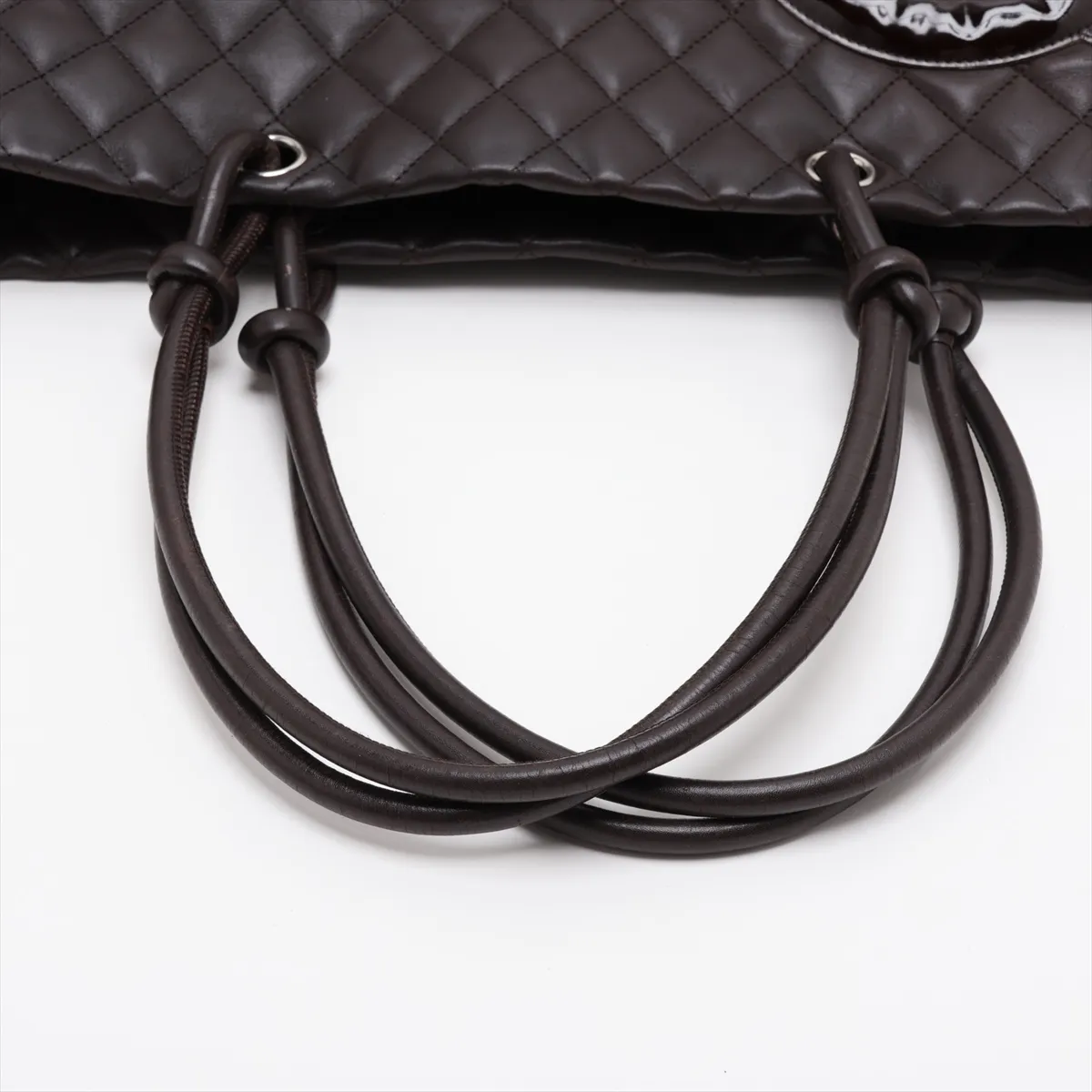 Cambon Line Lambskin Tote Bag, Brown, Silver Hardware — view 5